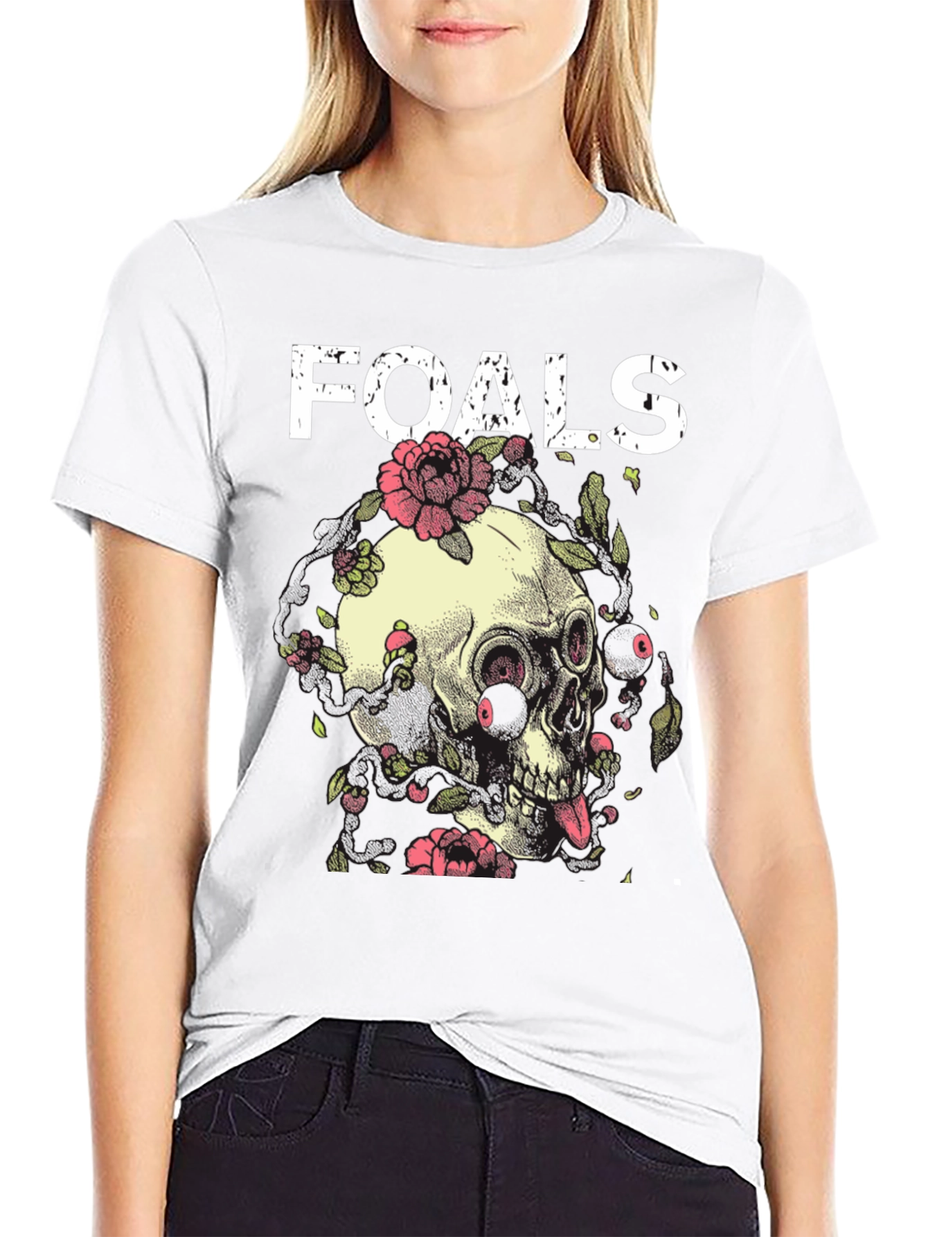 Foals Band Skull & Flowers Graphic T-Shirt