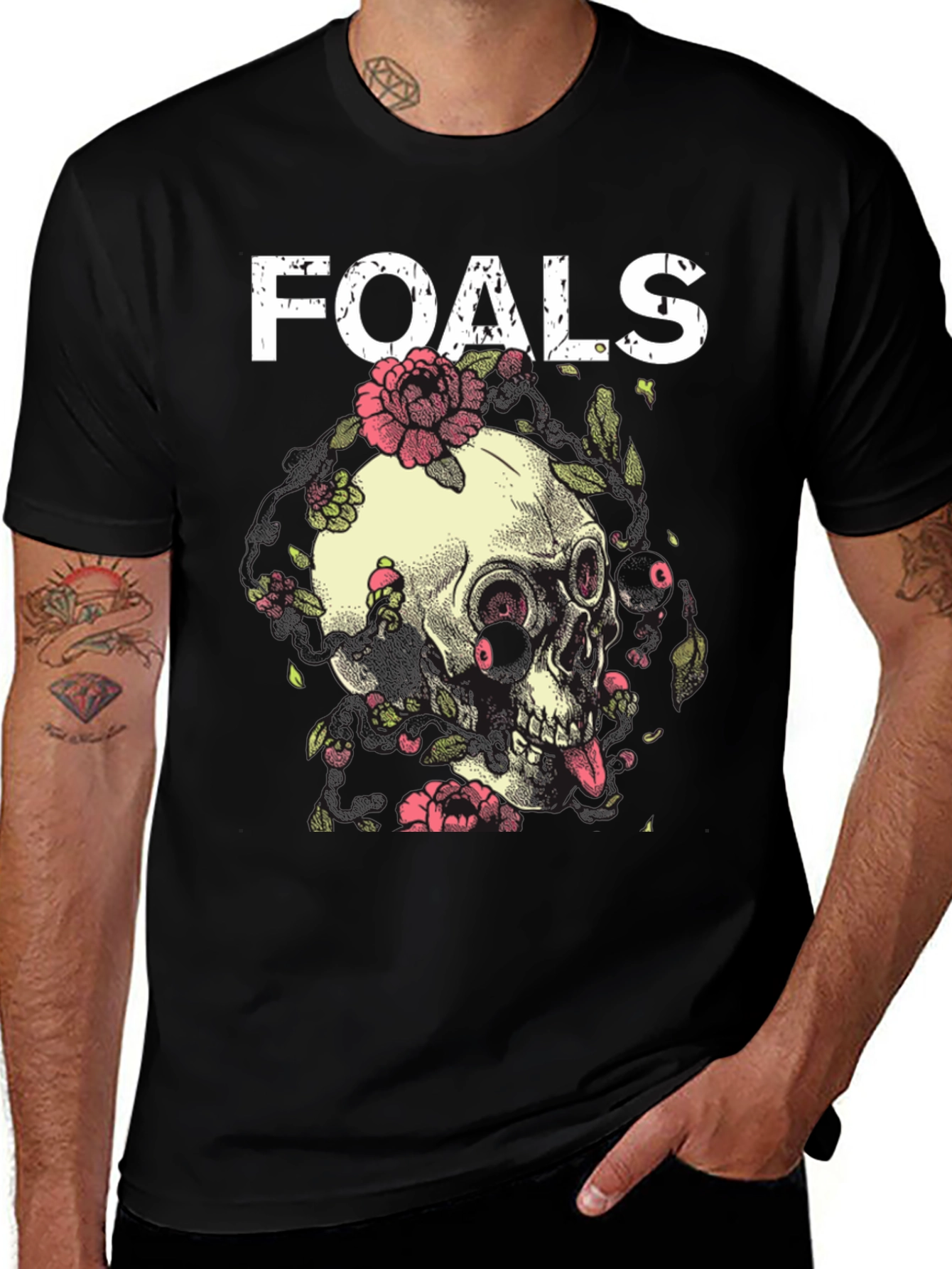 Foals Band Skull & Flowers Graphic T-Shirt