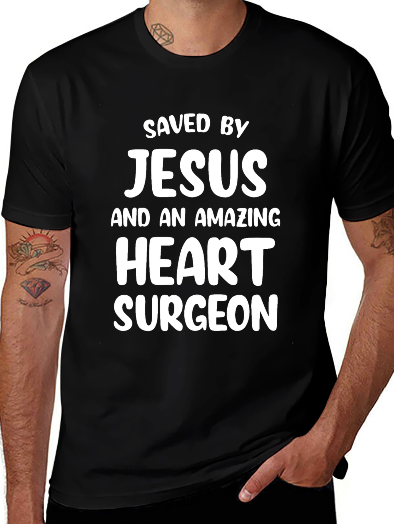 Saved By Jesus Heart Surgeon Black T-Shirt