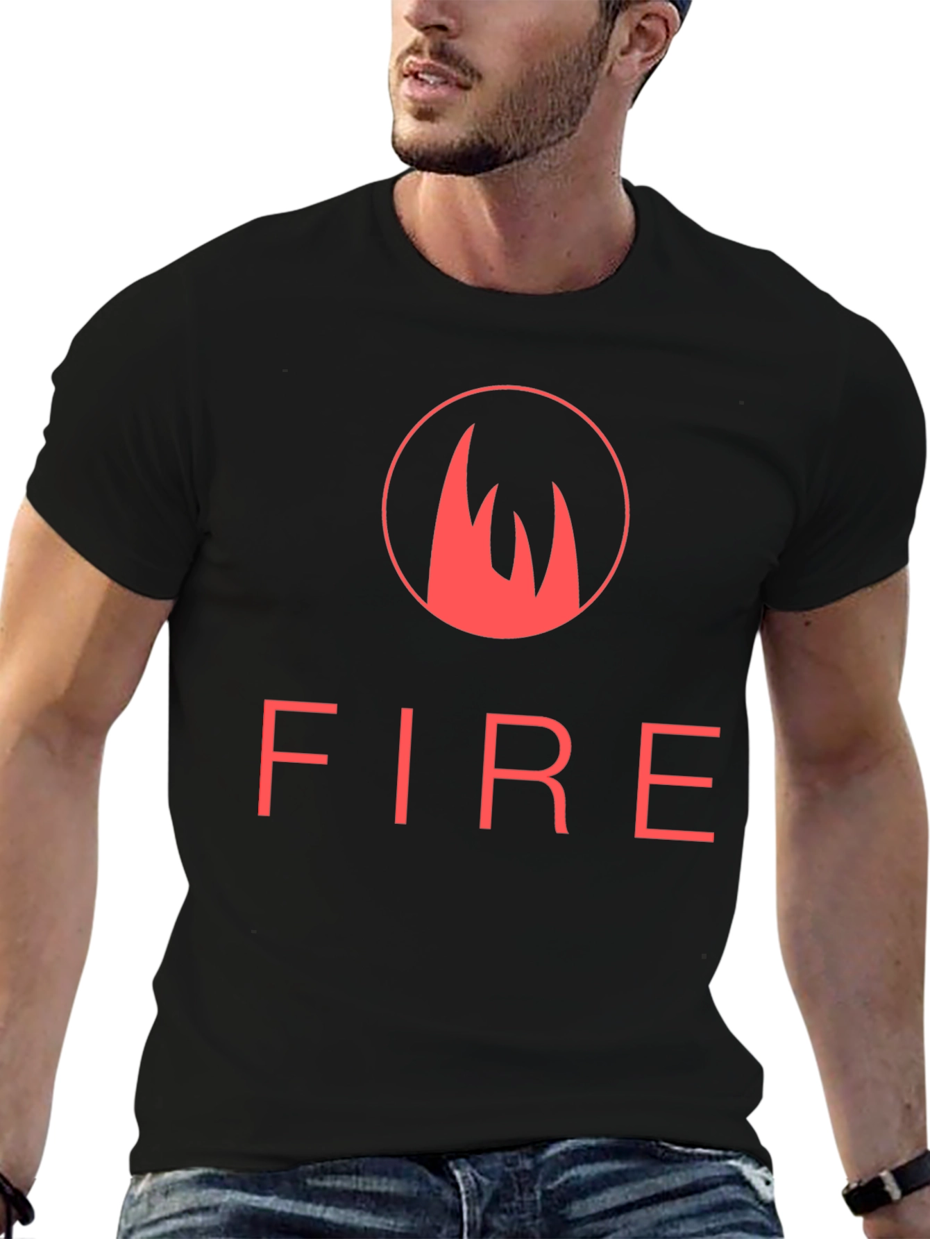 Fire Graphic Tee - Black Crew Neck T-Shirt