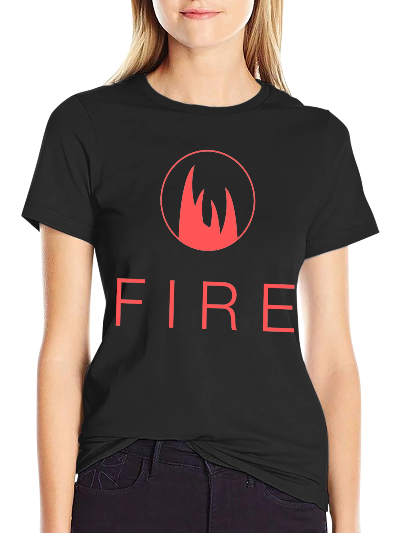 Fire Graphic Tee - Black Crew Neck T-Shirt