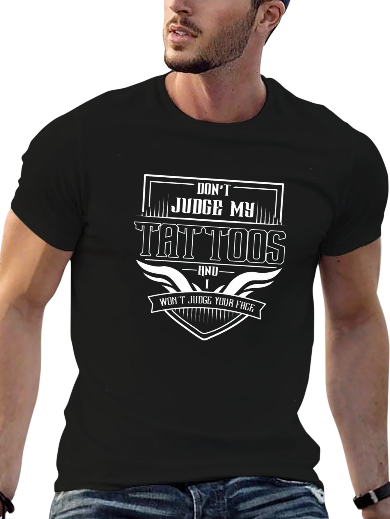 Dont Judge My Tattoos Graphic Tee - Black