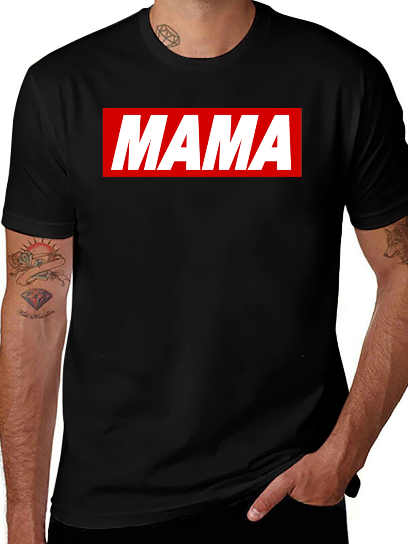 Mama Graphic Tee - Red & White on Black
