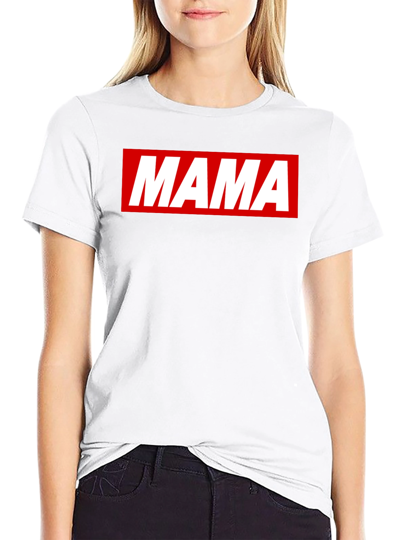 Mama Graphic Tee - Red & White on Black