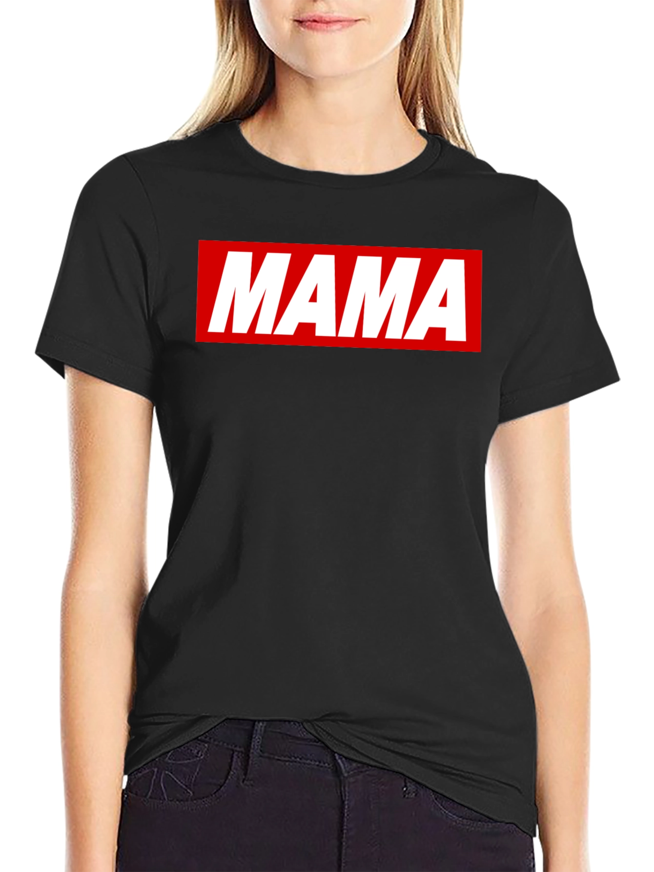 Mama Graphic Tee - Red & White on Black