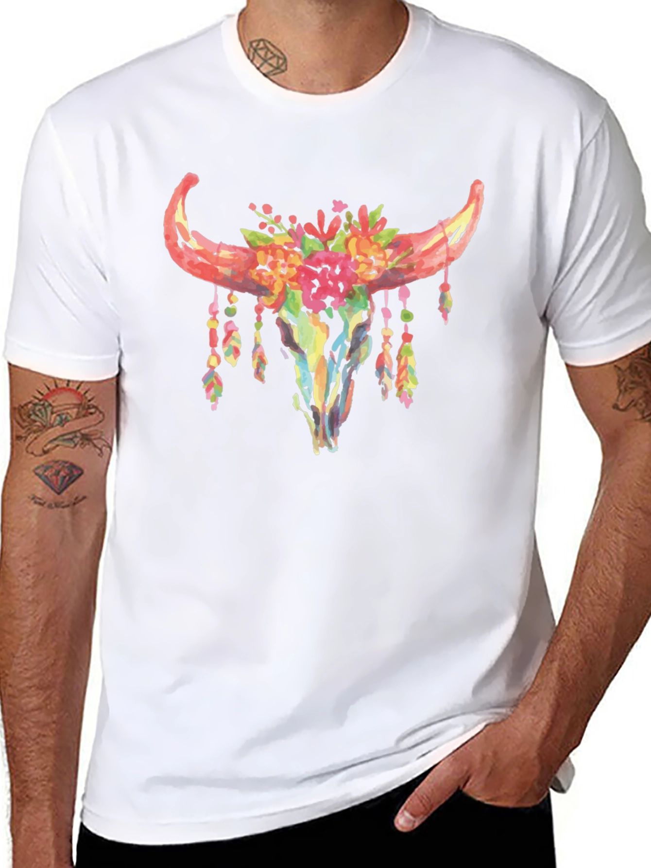 Floral Bull Skull Graphic T-Shirt