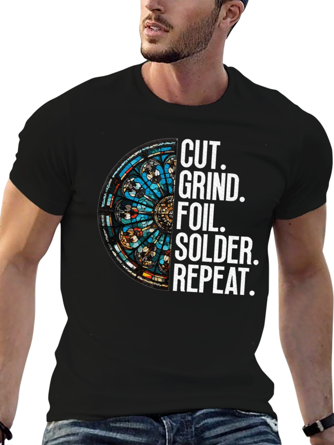 Cut Grind Foil Solder Repeat Stained Glass T-Shirt