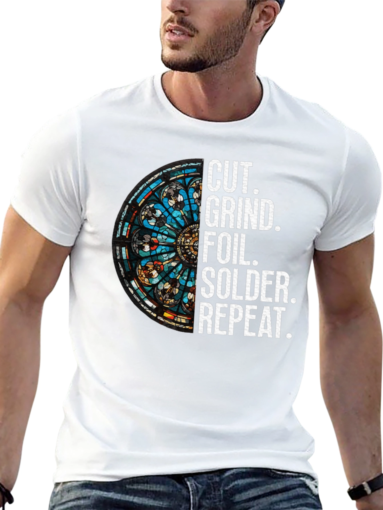 Cut Grind Foil Solder Repeat Stained Glass T-Shirt