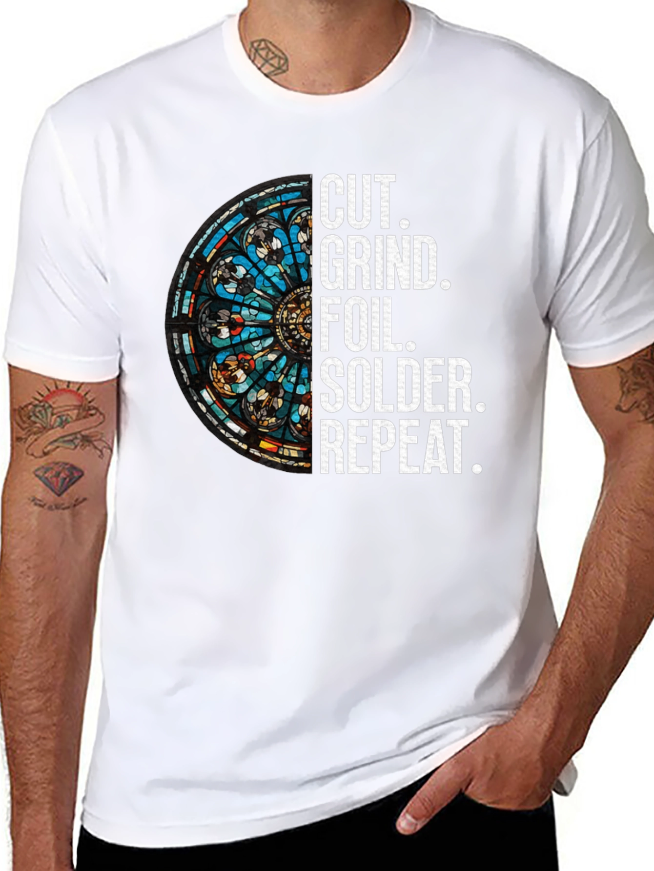 Cut Grind Foil Solder Repeat Stained Glass T-Shirt