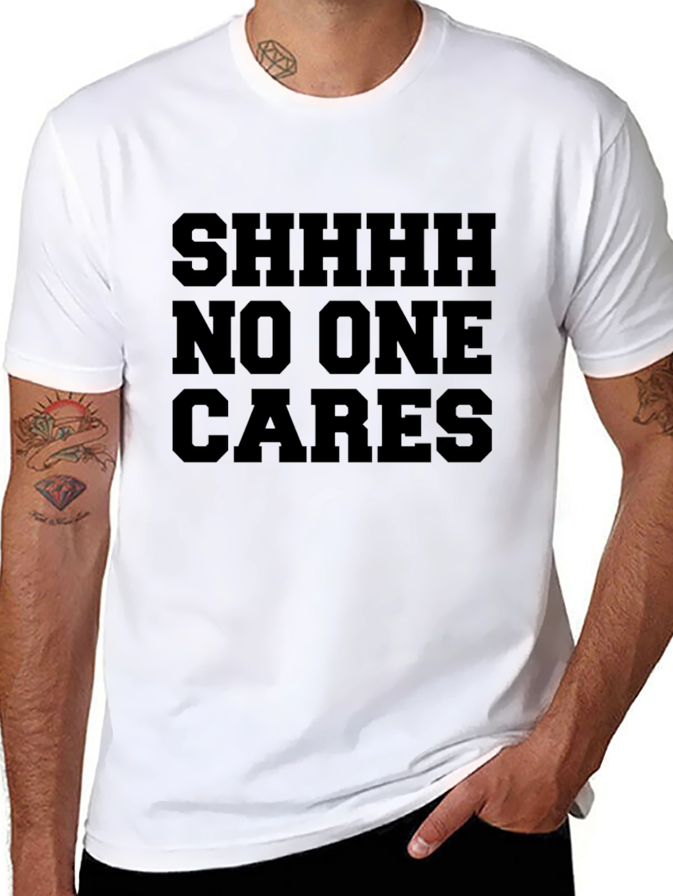 Shhhh No One Cares Black Graphic Tee