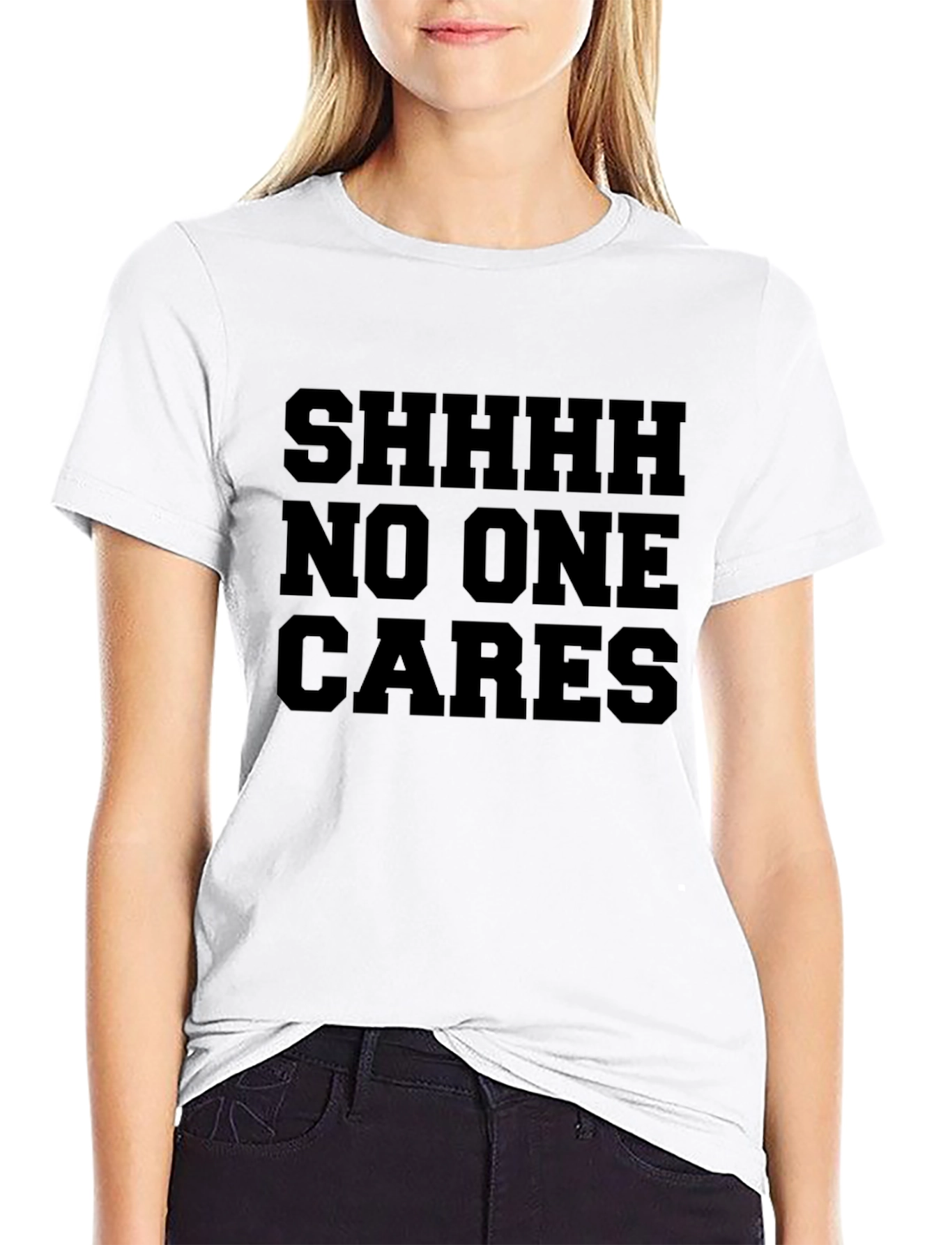 Shhhh No One Cares Black Graphic Tee