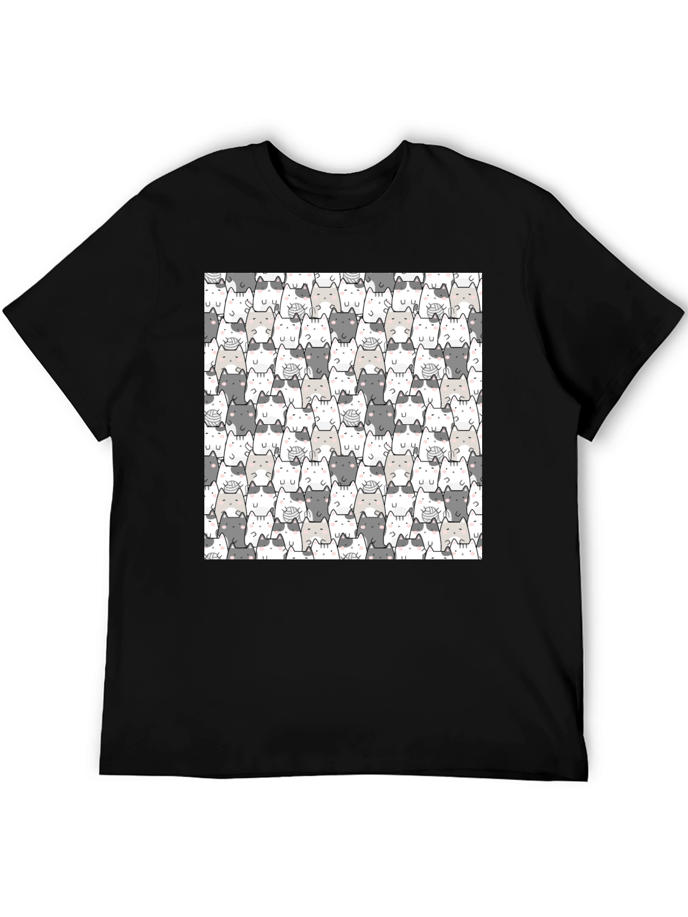 Cat Pattern Black T-Shirt