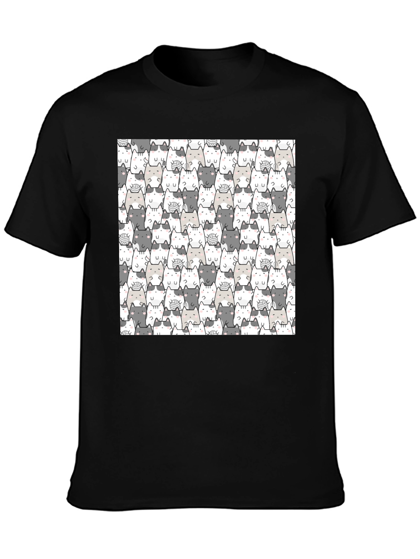 Cat Pattern Black T-Shirt