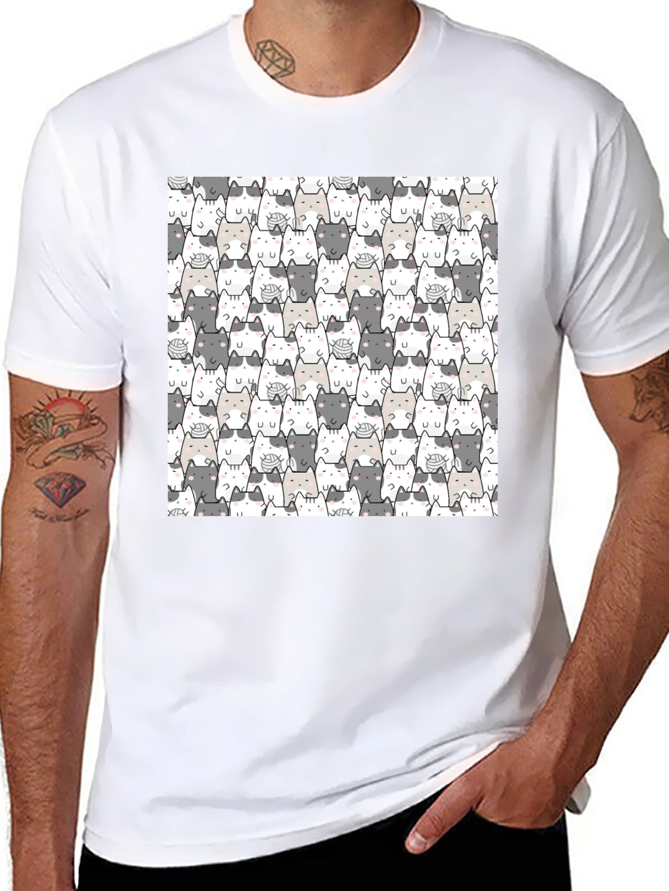 Cat Pattern Black T-Shirt