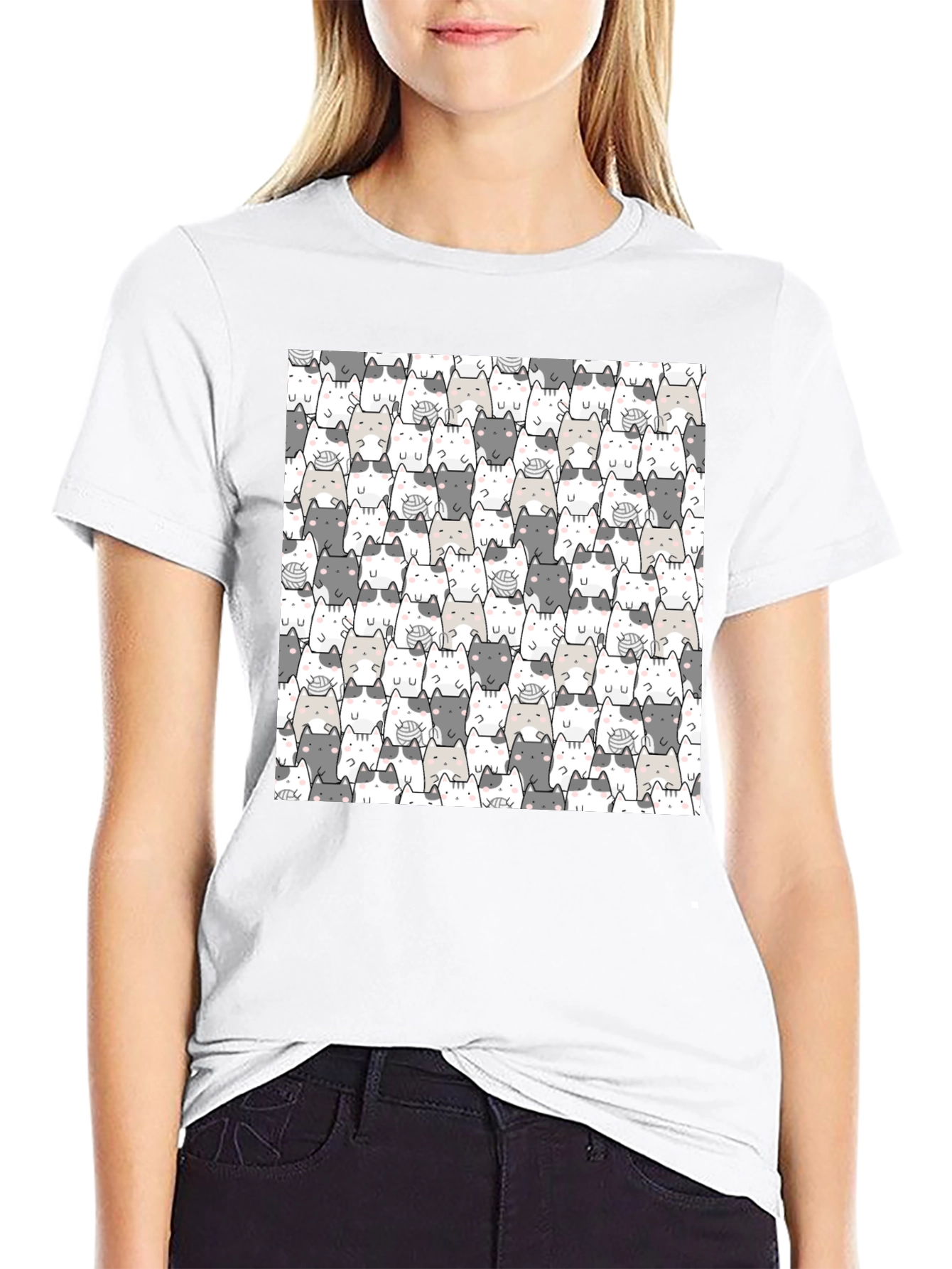 Cat Pattern Black T-Shirt