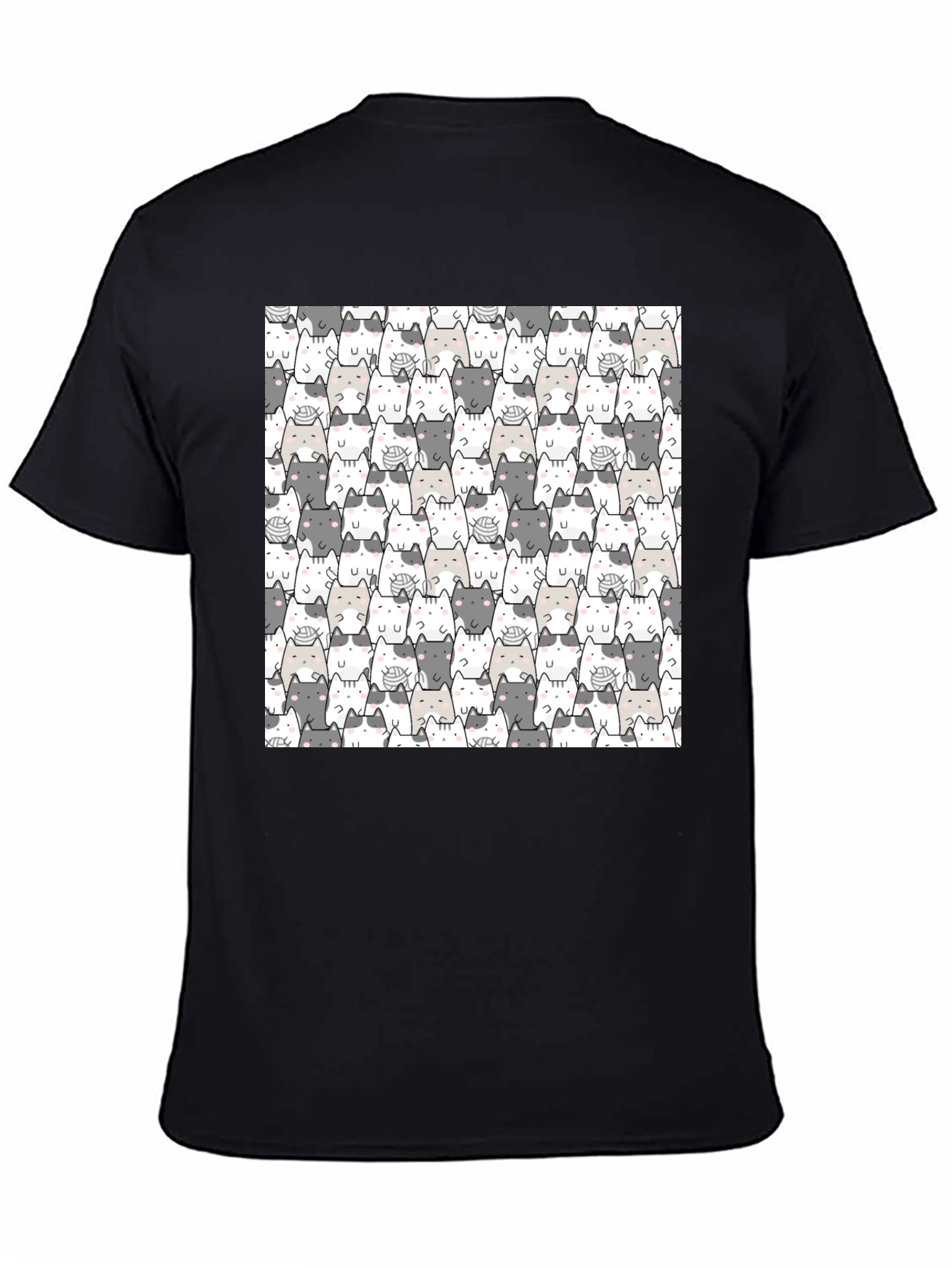 Cat Pattern Black T-Shirt