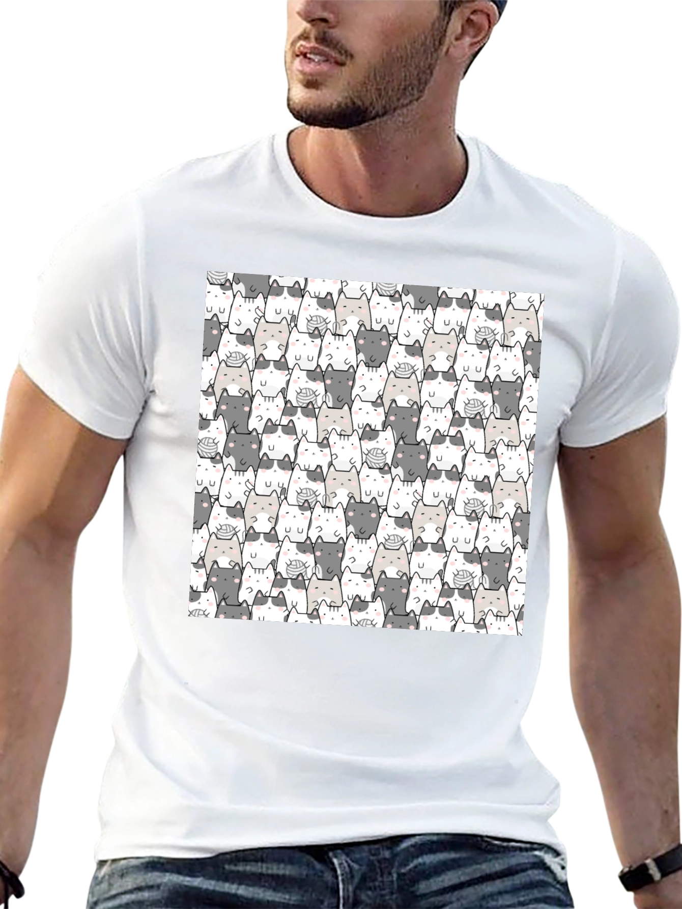 Cat Pattern Black T-Shirt