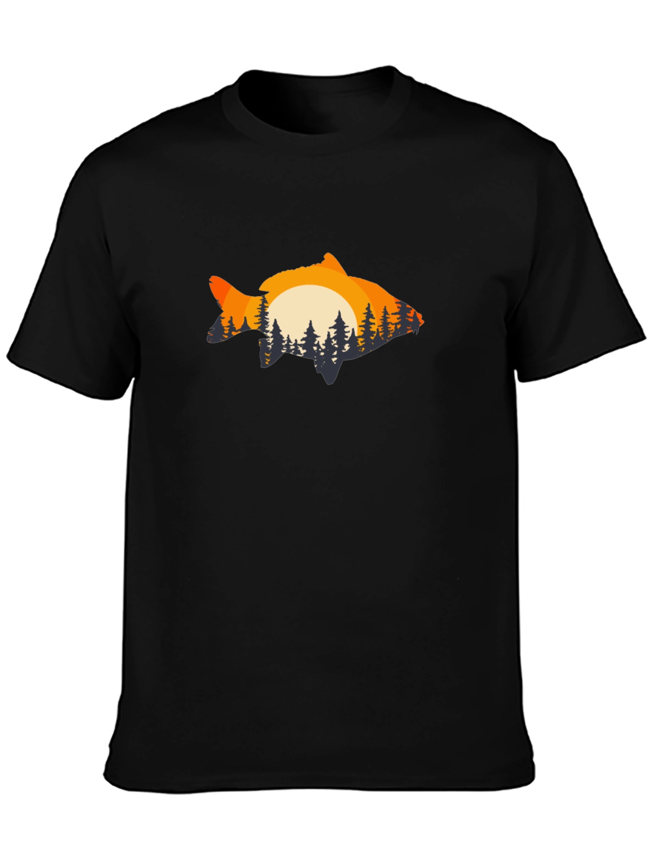 Sunset Fish Graphic Tee - Black Cotton Blend