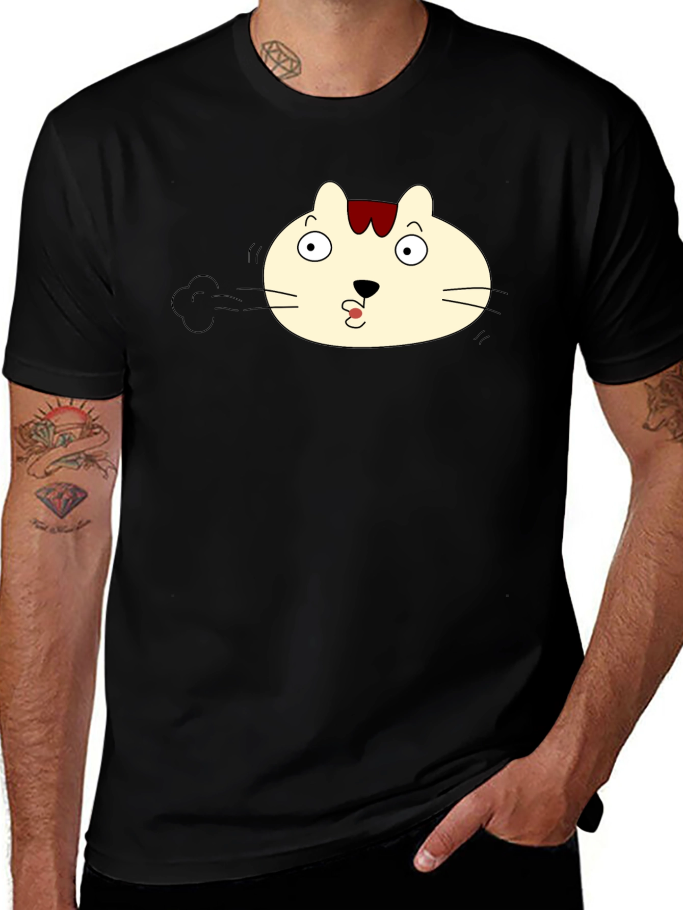 Funny Cat Pout Black T-Shirt