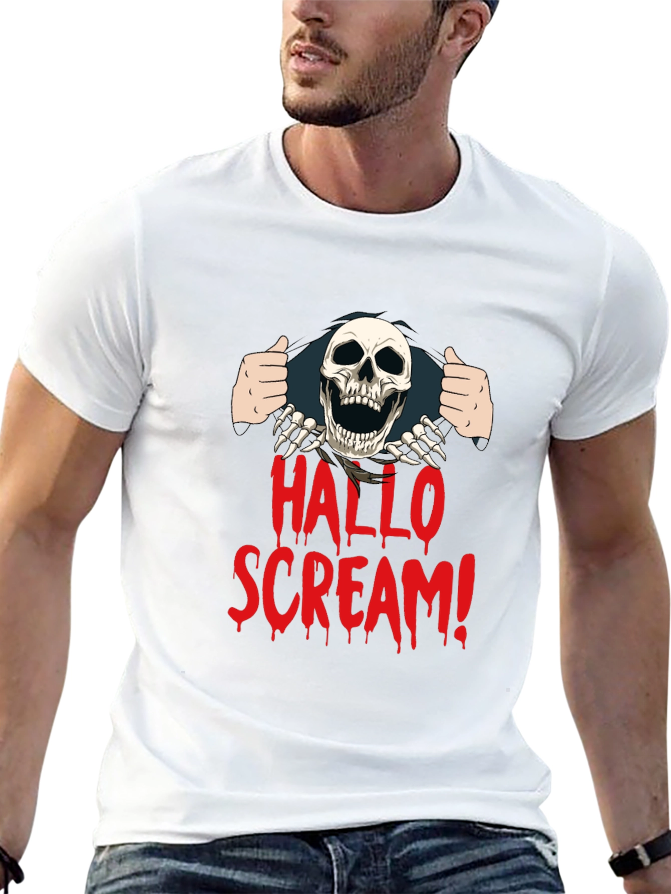 Hallo Scream T-Shirt - Halloween Skeleton Graphic Tee