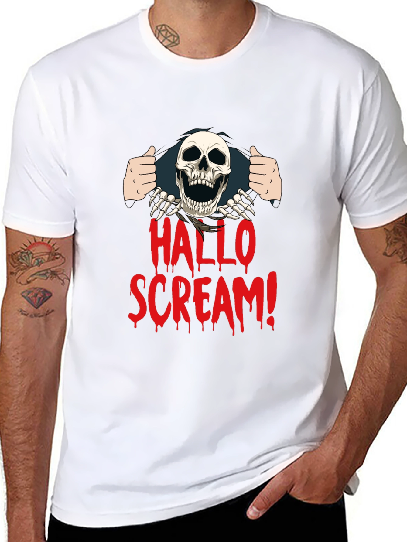 Hallo Scream T-Shirt - Halloween Skeleton Graphic Tee