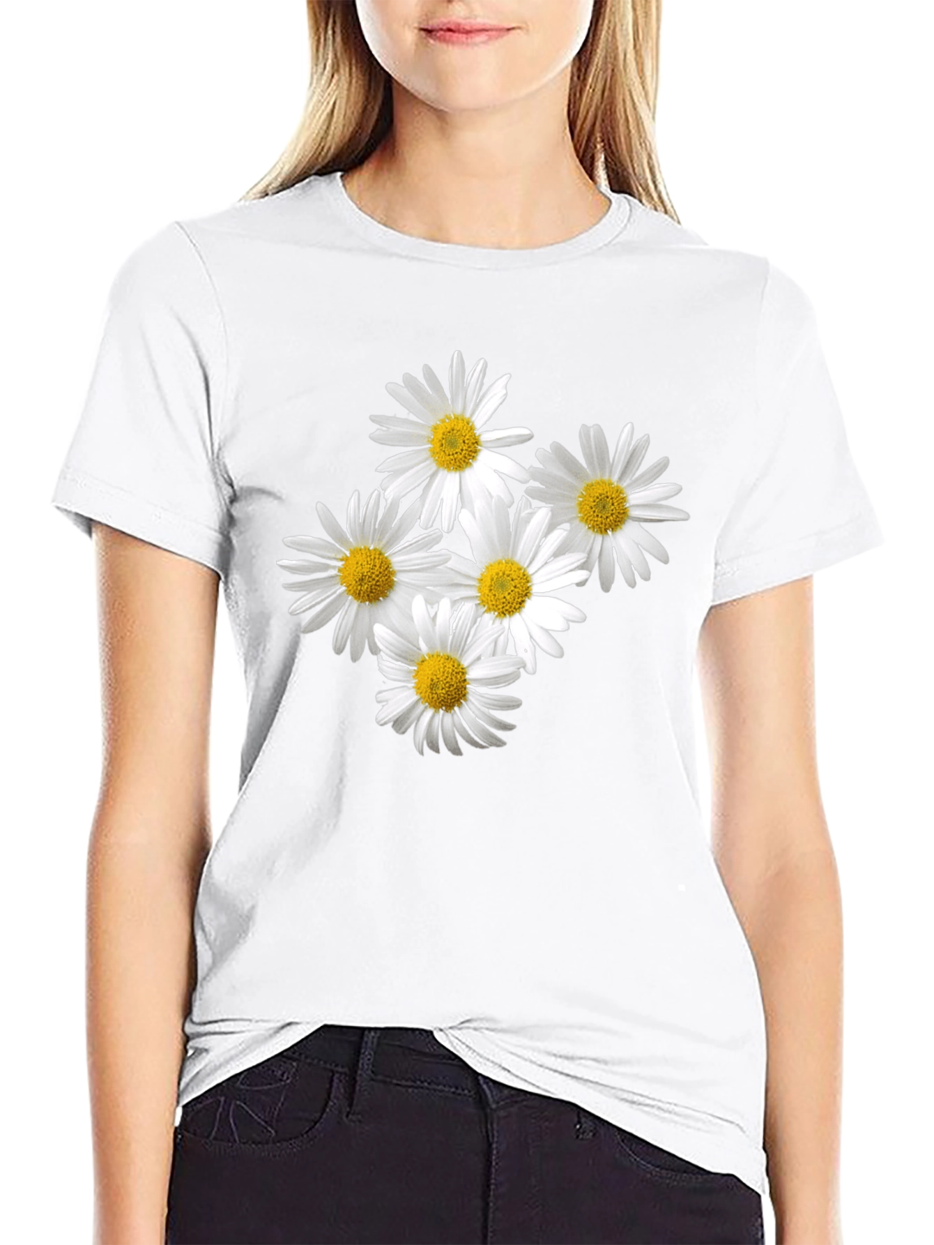 Daisy T-Shirt - Black Cotton Floral Tee