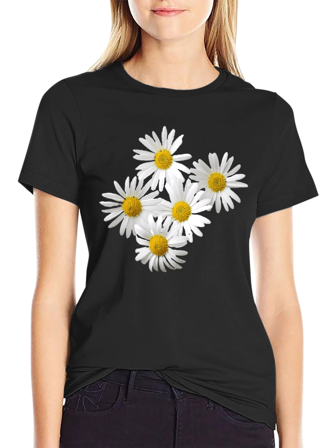 Daisy T-Shirt - Black Cotton Floral Tee
