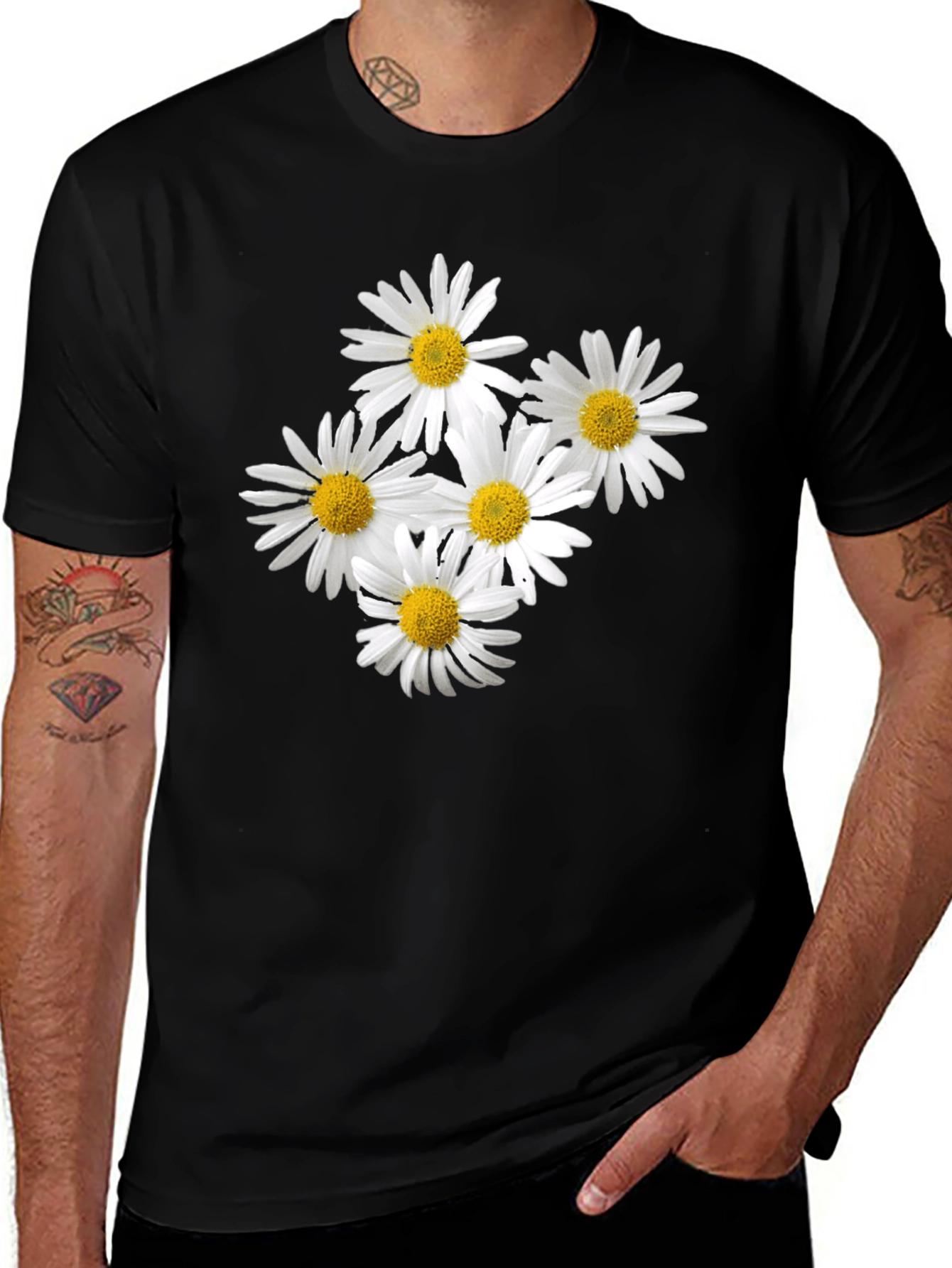 Daisy T-Shirt - Black Cotton Floral Tee