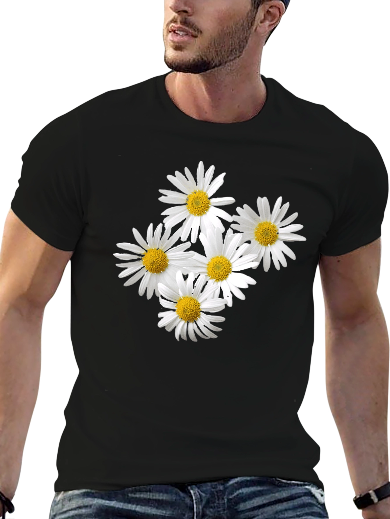 Daisy T-Shirt - Black Cotton Floral Tee