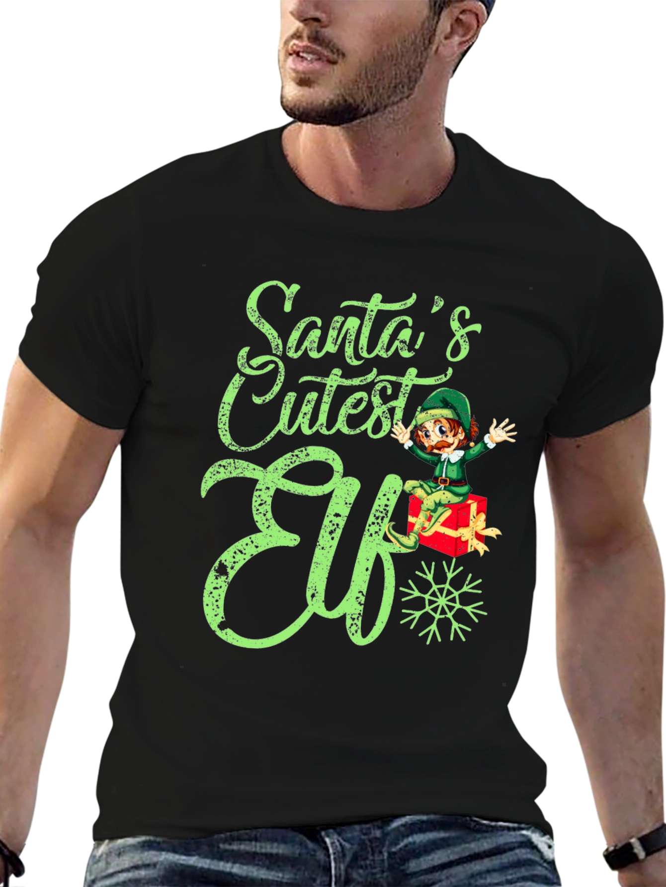 Santas Cutest Elf Christmas Graphic T-Shirt