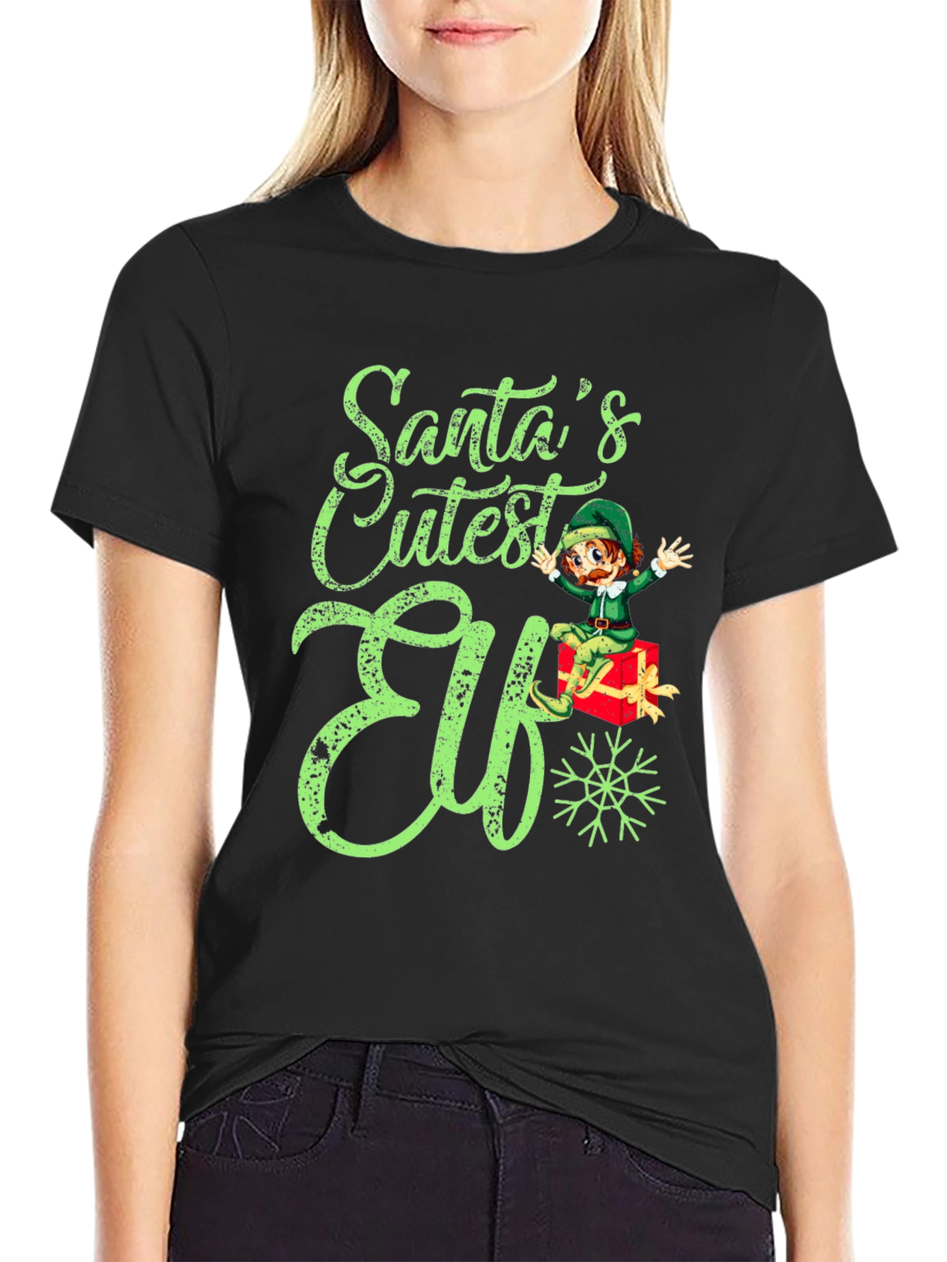 Santas Cutest Elf Christmas Graphic T-Shirt