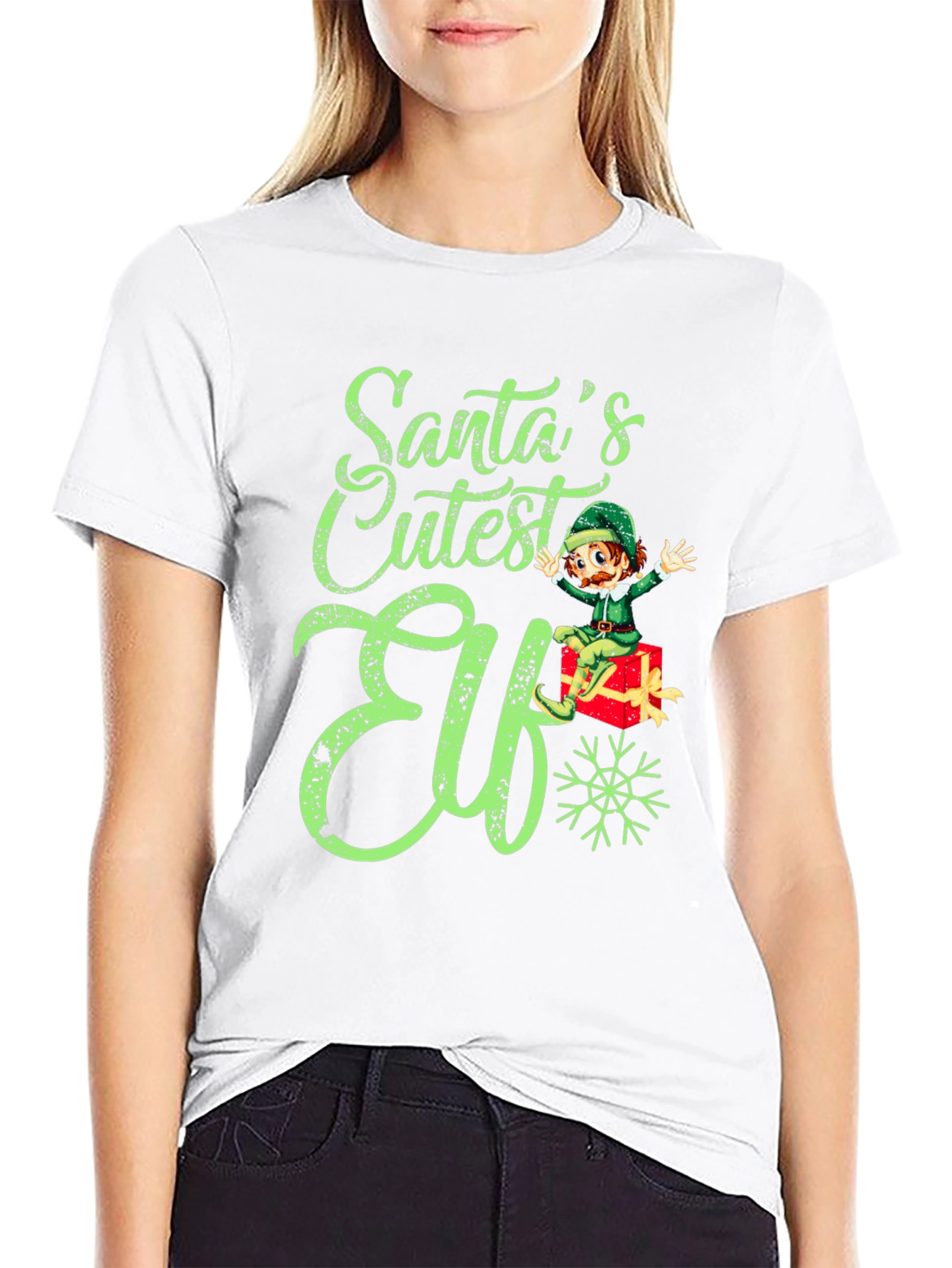 Santas Cutest Elf Christmas Graphic T-Shirt