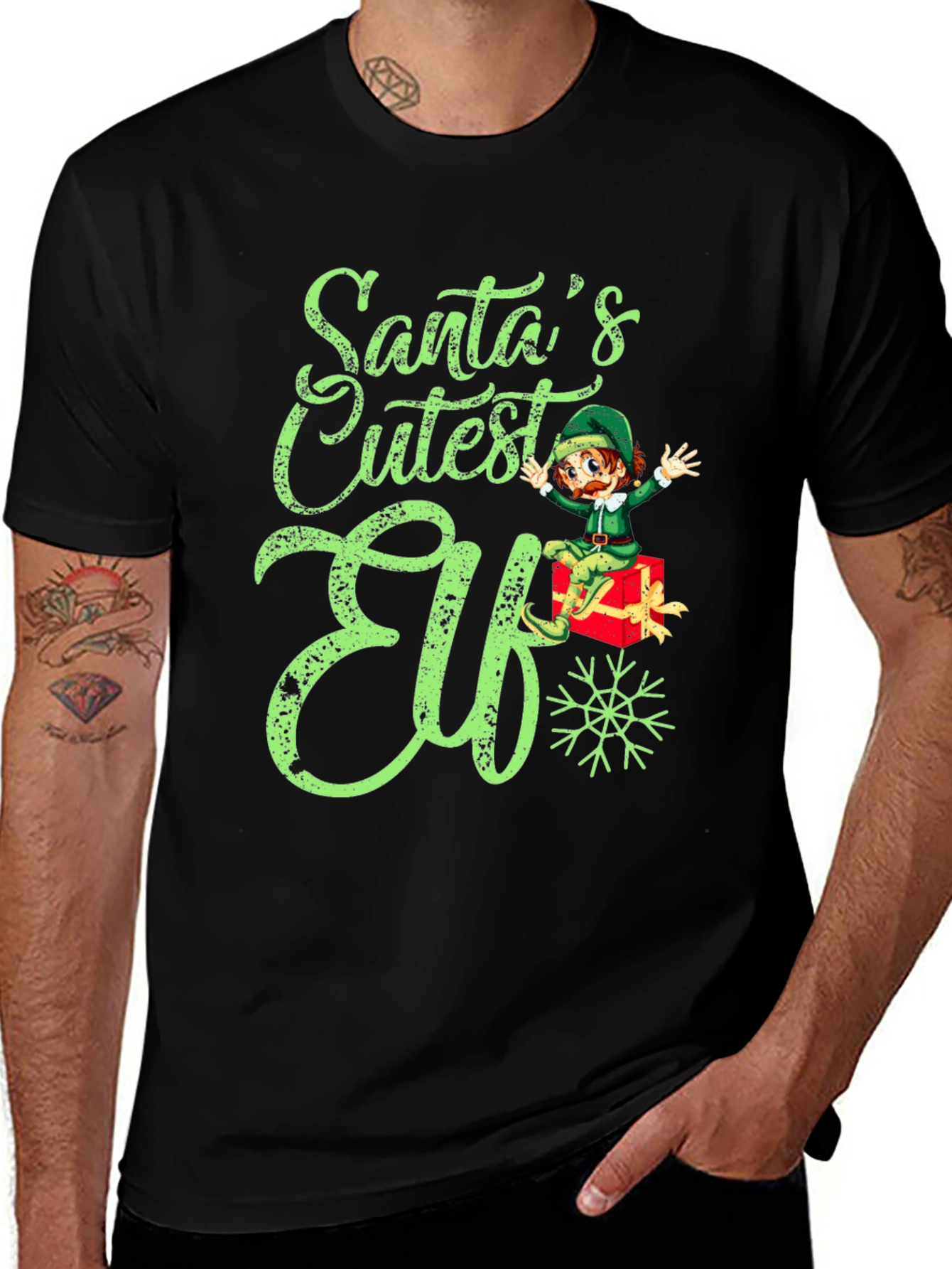 Santas Cutest Elf Christmas Graphic T-Shirt