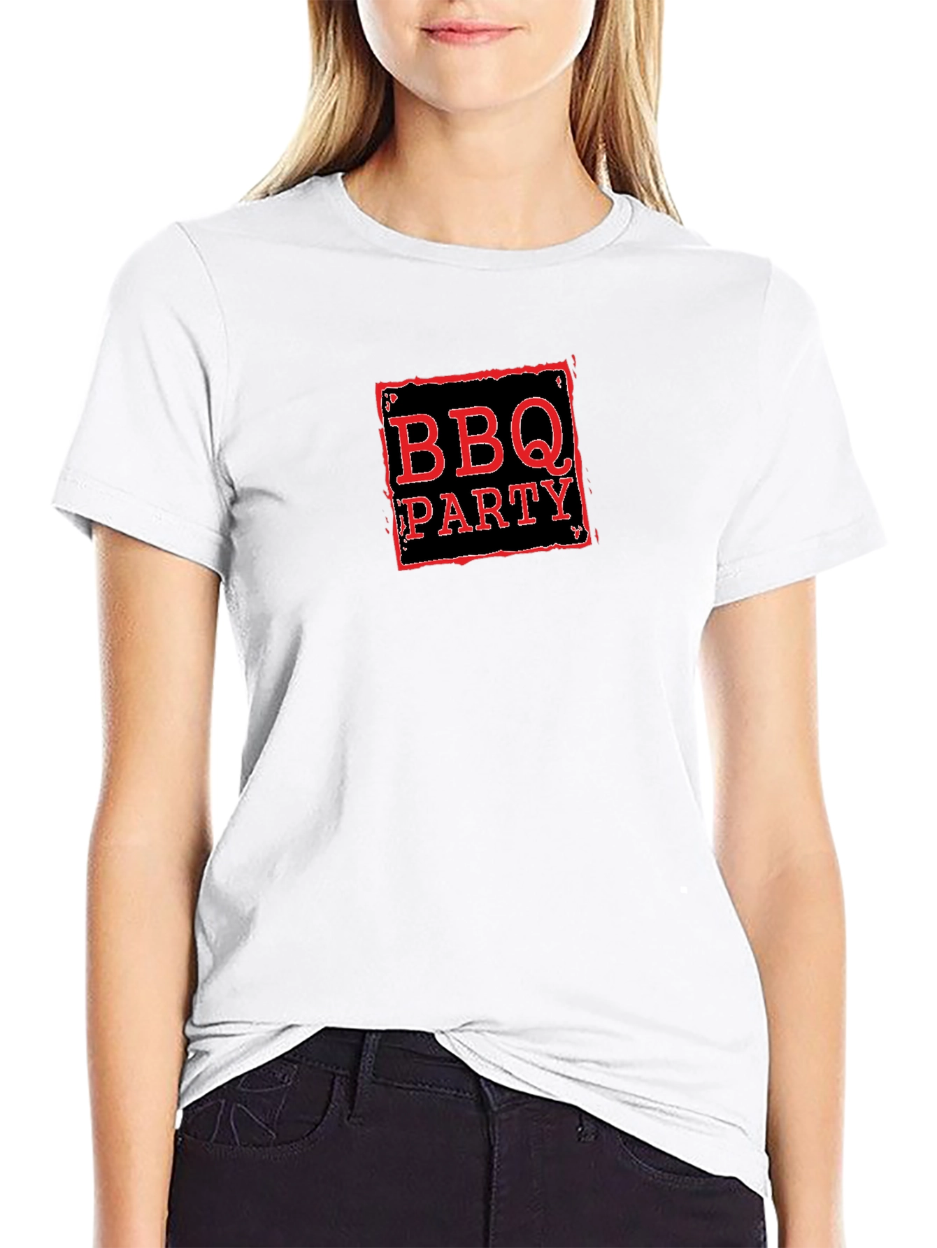 BBQ Party Graphic Tee -  Black Crew Neck
