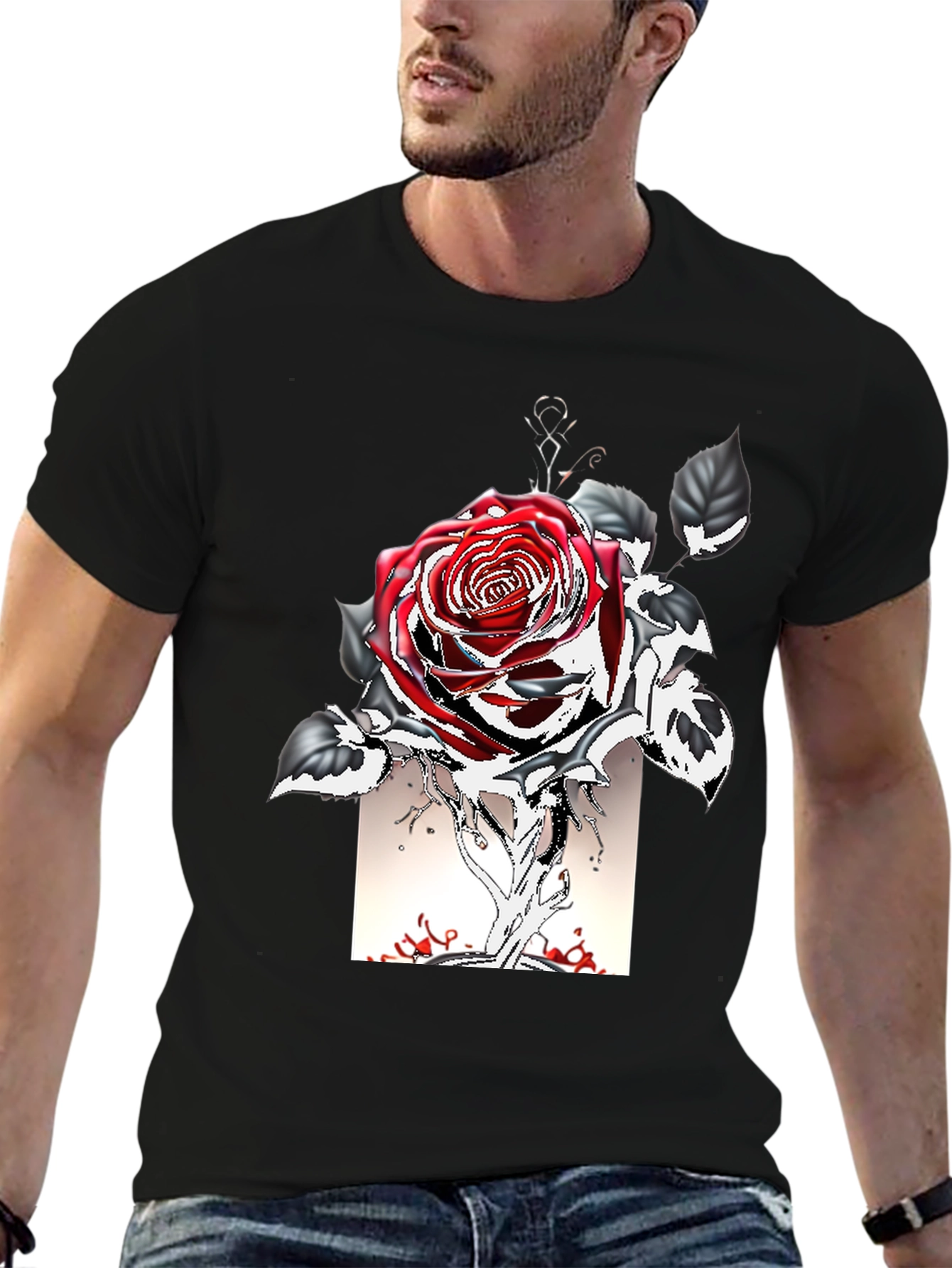Rose Graphic Tee - Gothic Style