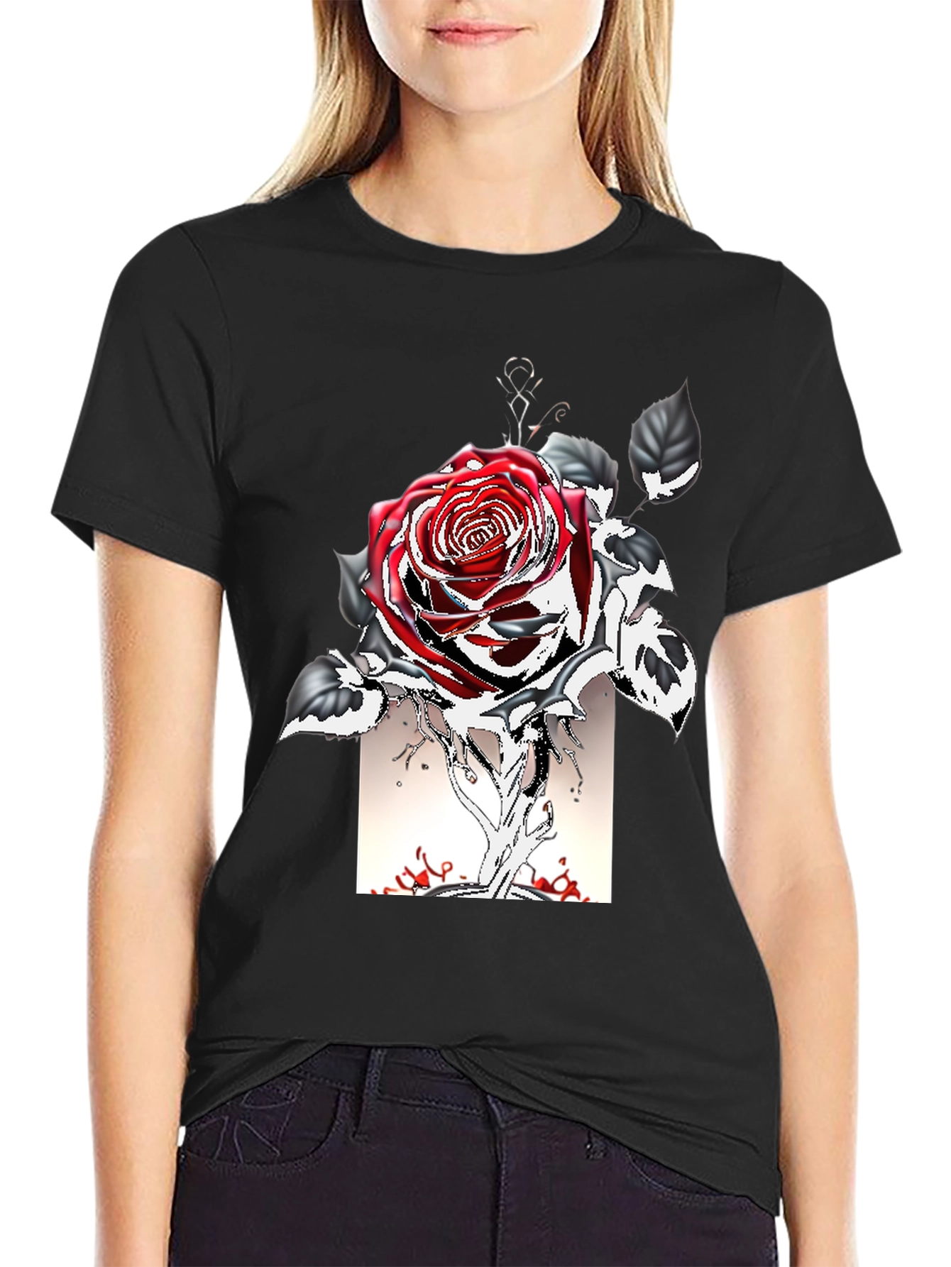 Rose Graphic Tee - Gothic Style