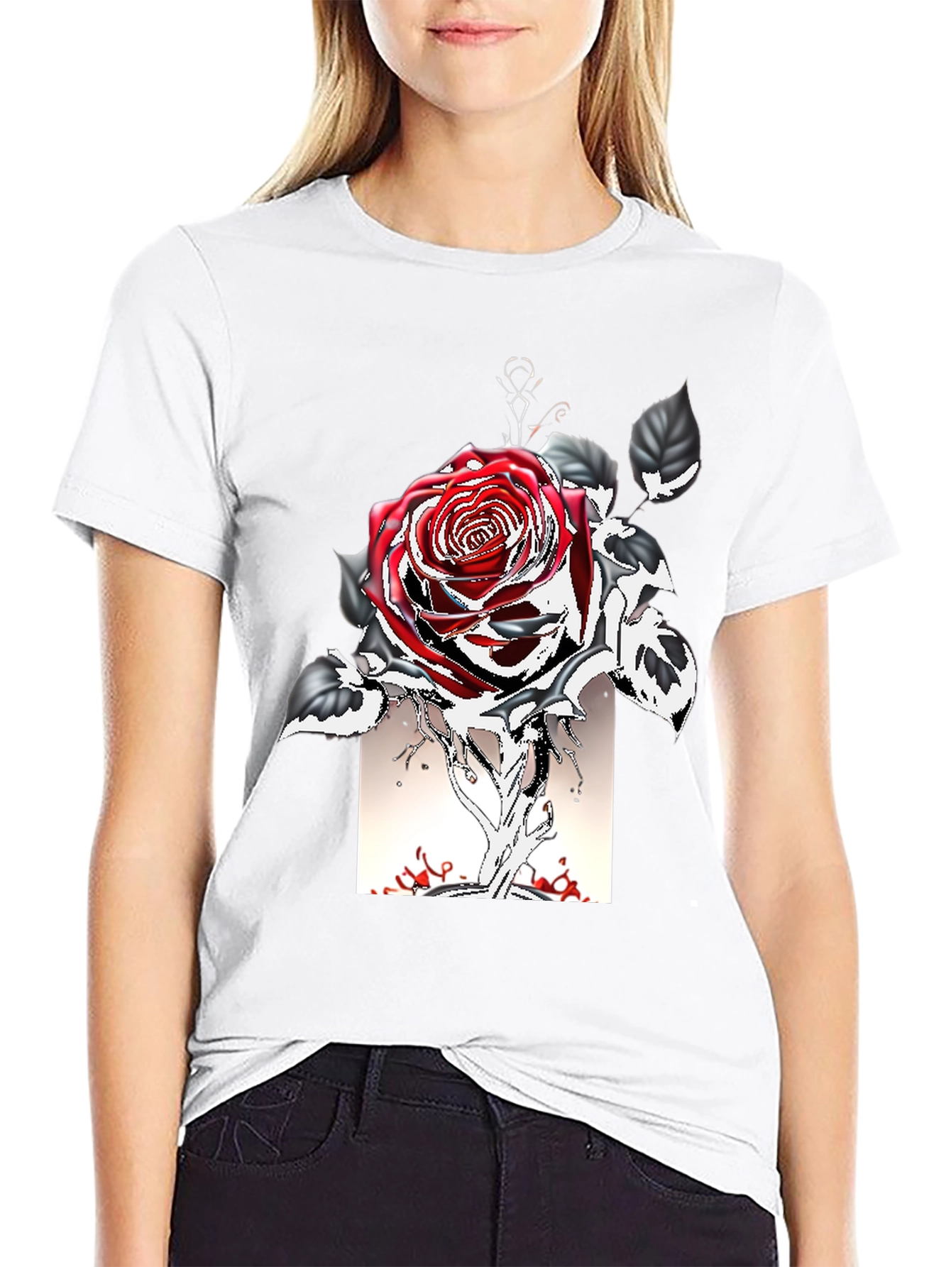 Rose Graphic Tee - Gothic Style