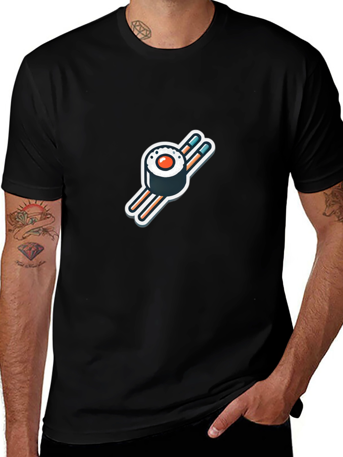 Sushi Roll Graphic Black T-Shirt