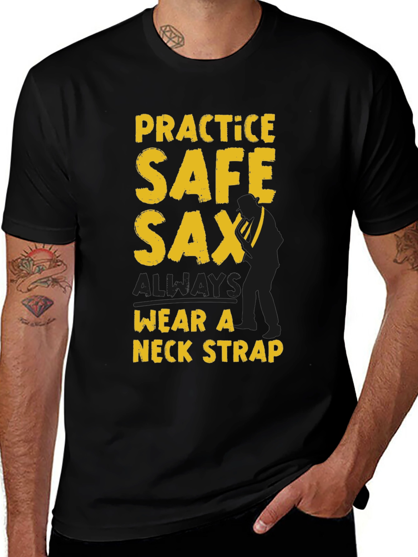 Practice Safe Sax T-Shirt - Wear A Neck Strap