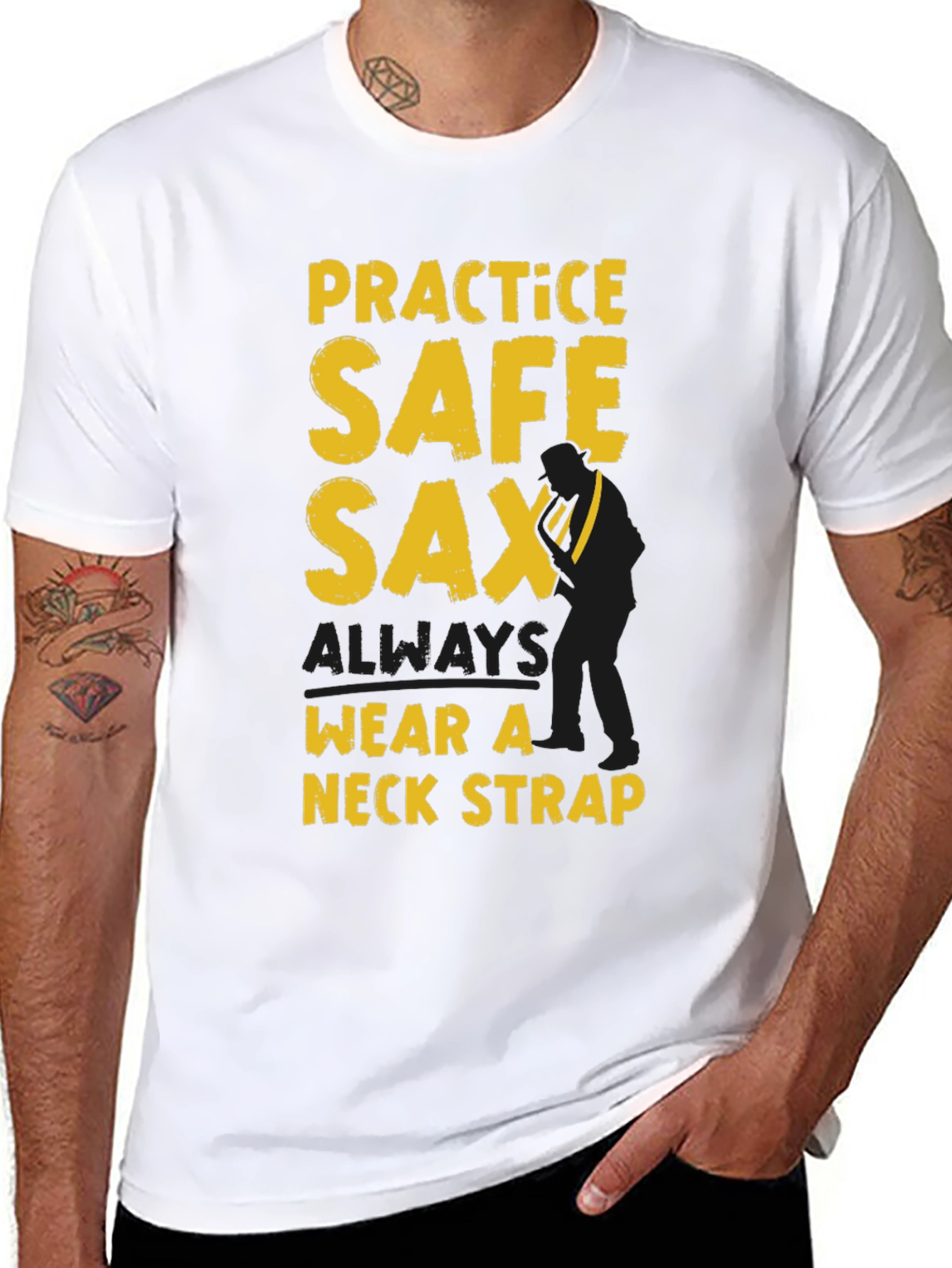 Practice Safe Sax T-Shirt - Wear A Neck Strap