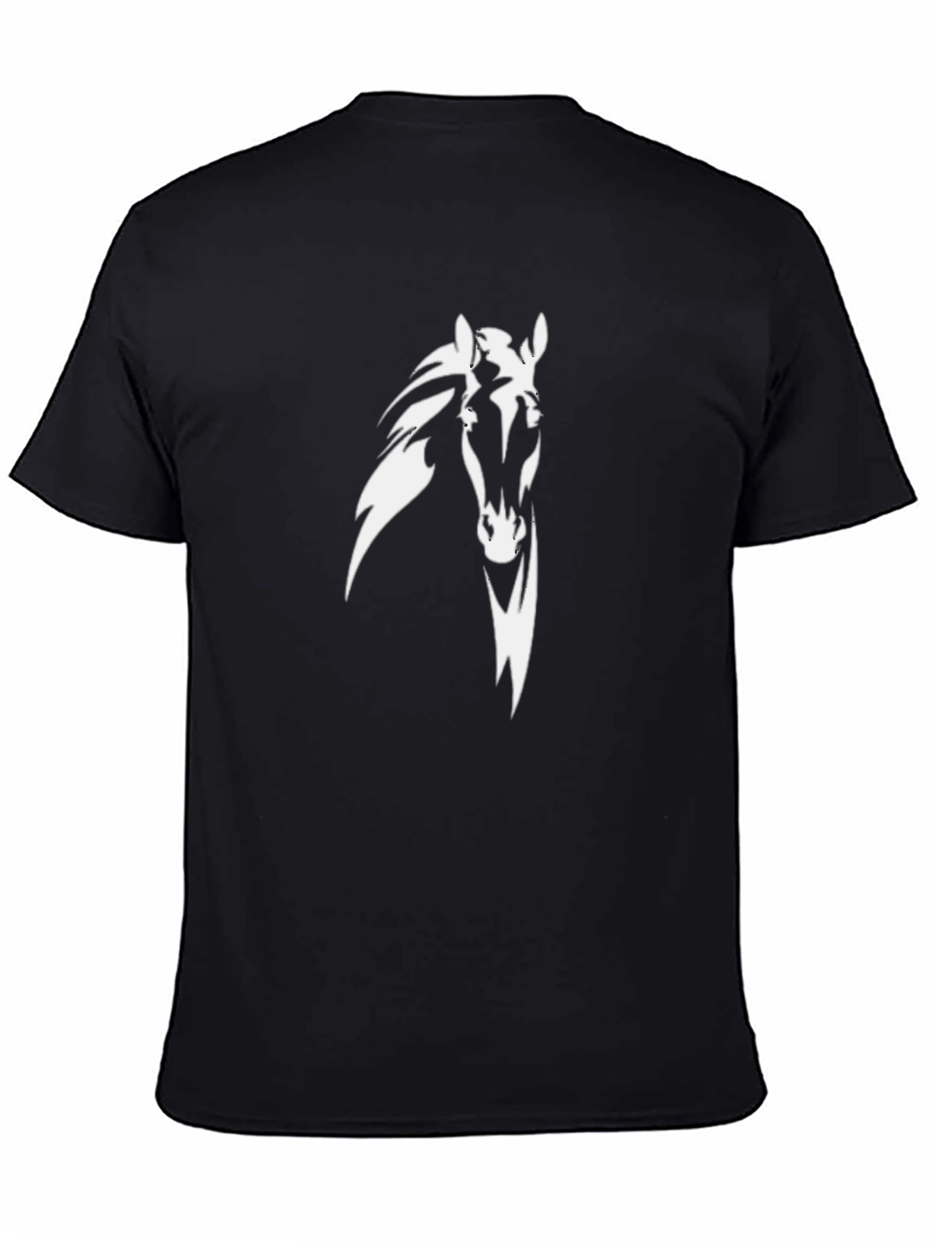Mens Black T-Shirt with White Horse Graphic