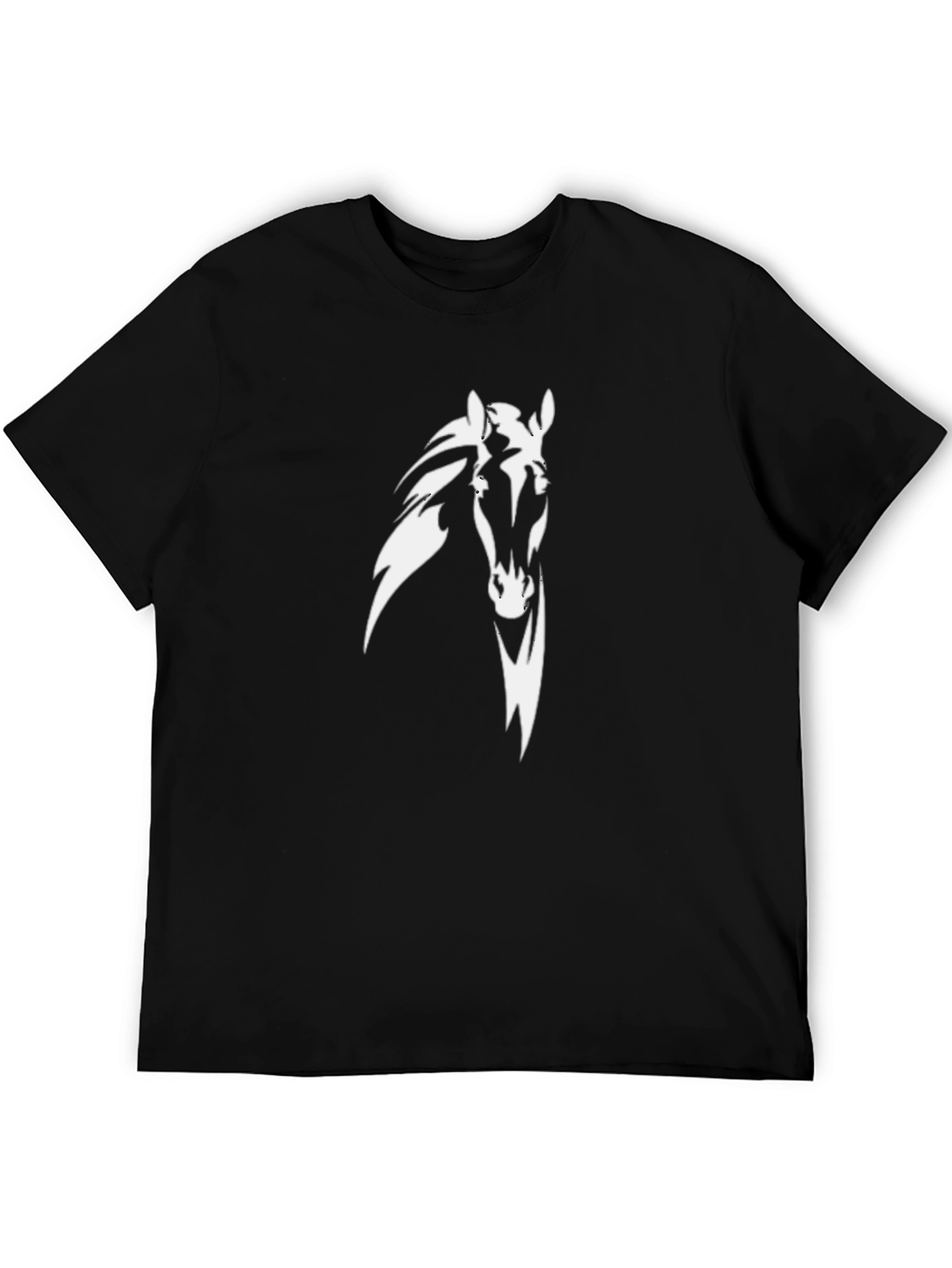 Mens Black T-Shirt with White Horse Graphic