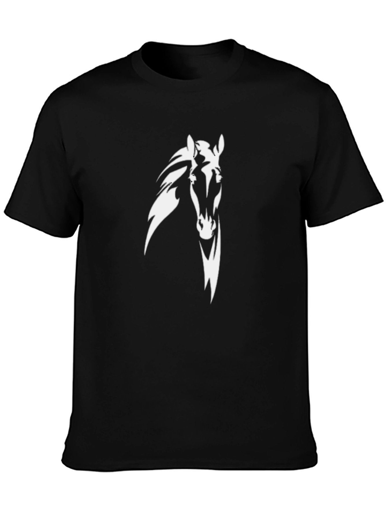 Mens Black T-Shirt with White Horse Graphic