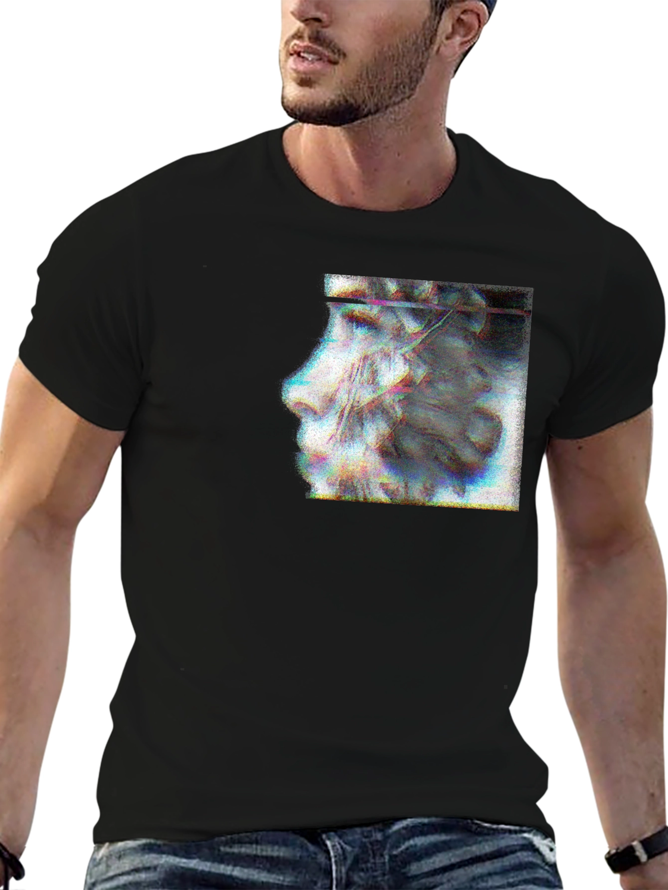 Abstract Glitch Art Graphic Black T-Shirt