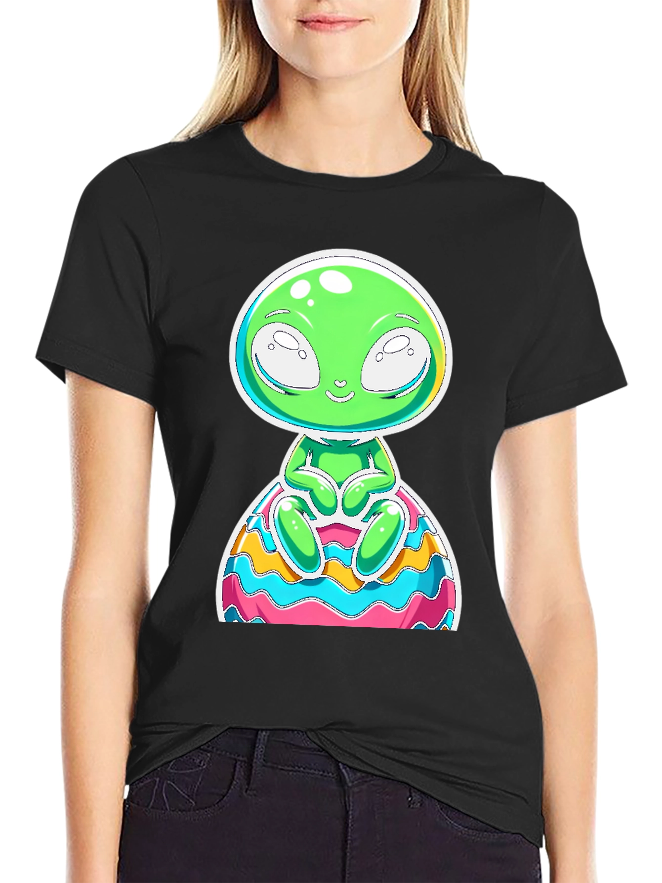 Alien Graphic Print T-Shirt - Black Cotton Blend
