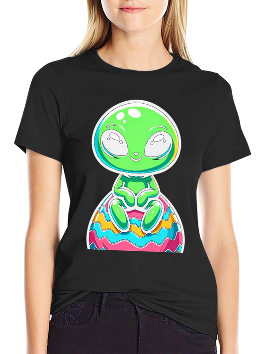 Alien Graphic Print T-Shirt - Black Cotton Blend
