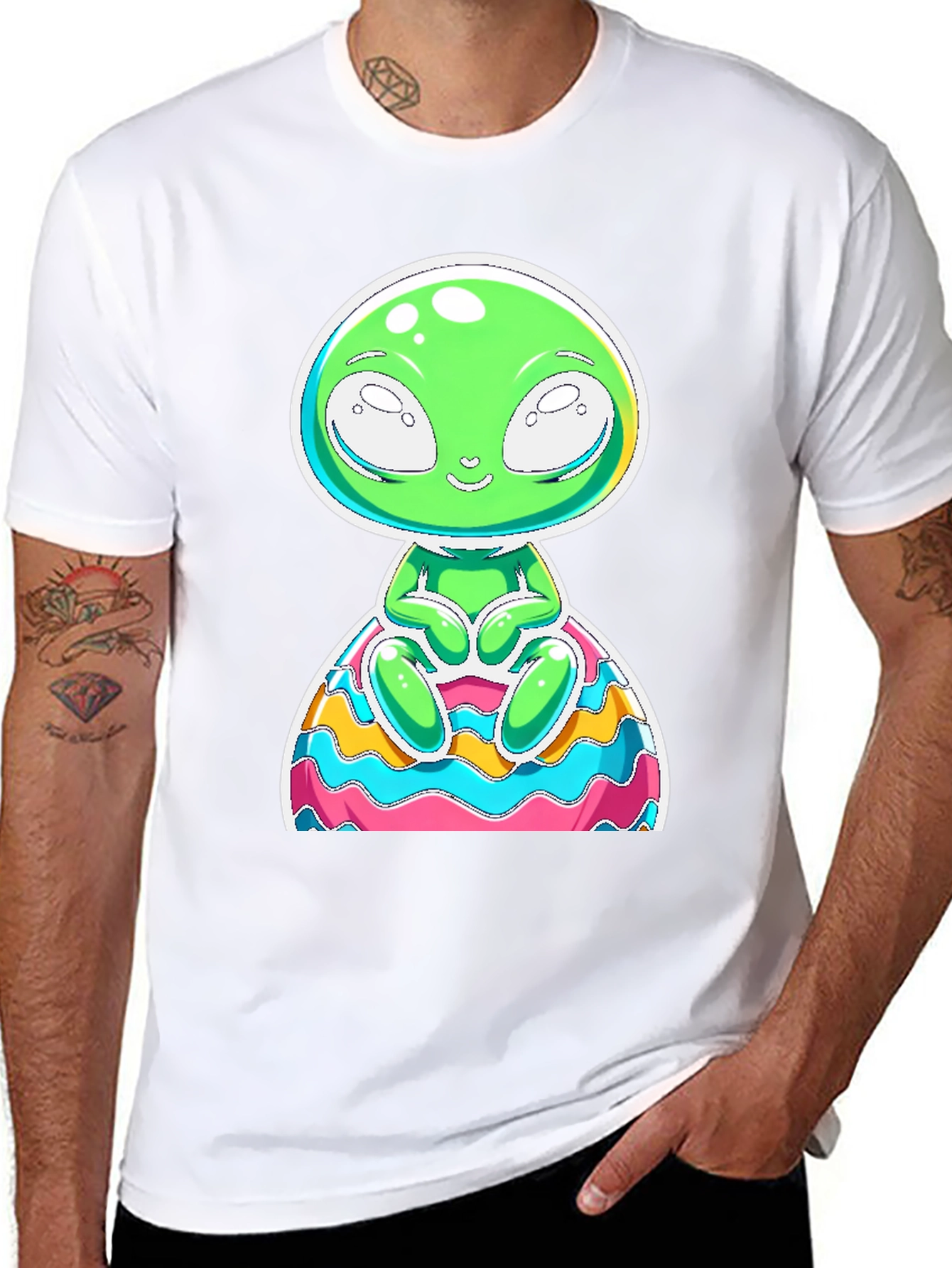 Alien Graphic Print T-Shirt - Black Cotton Blend