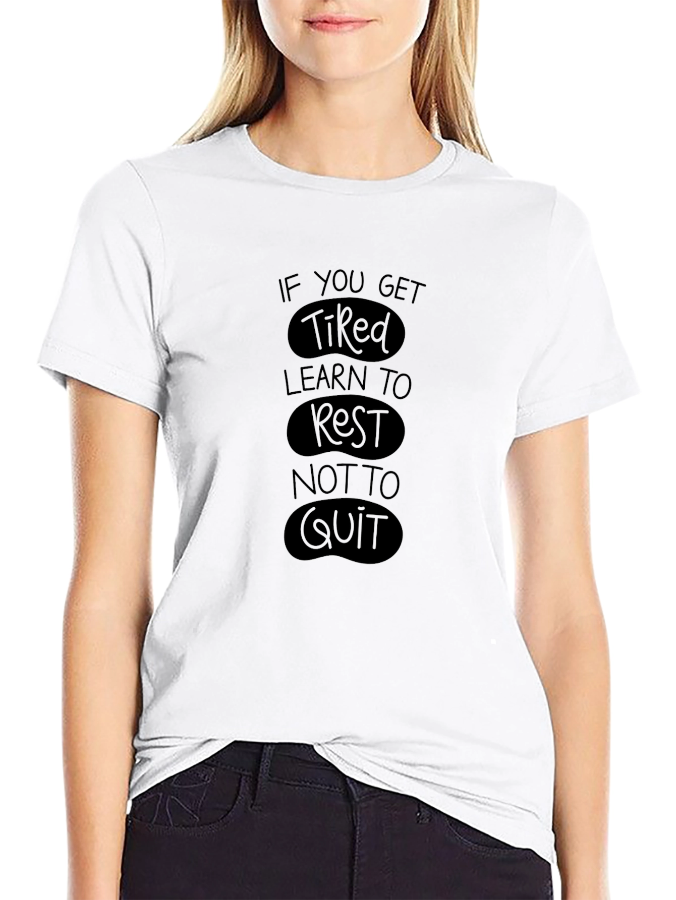 Inspirational Black T-Shirt - Rest Not Quit
