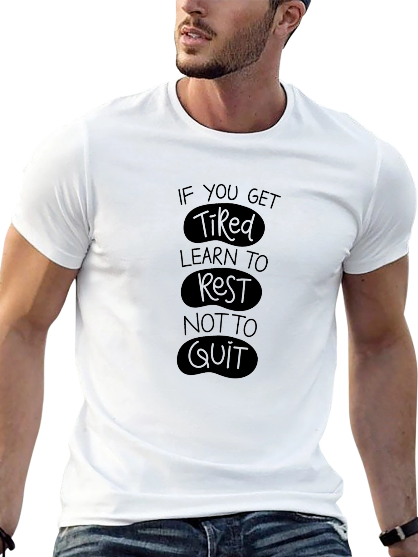 Inspirational Black T-Shirt - Rest Not Quit