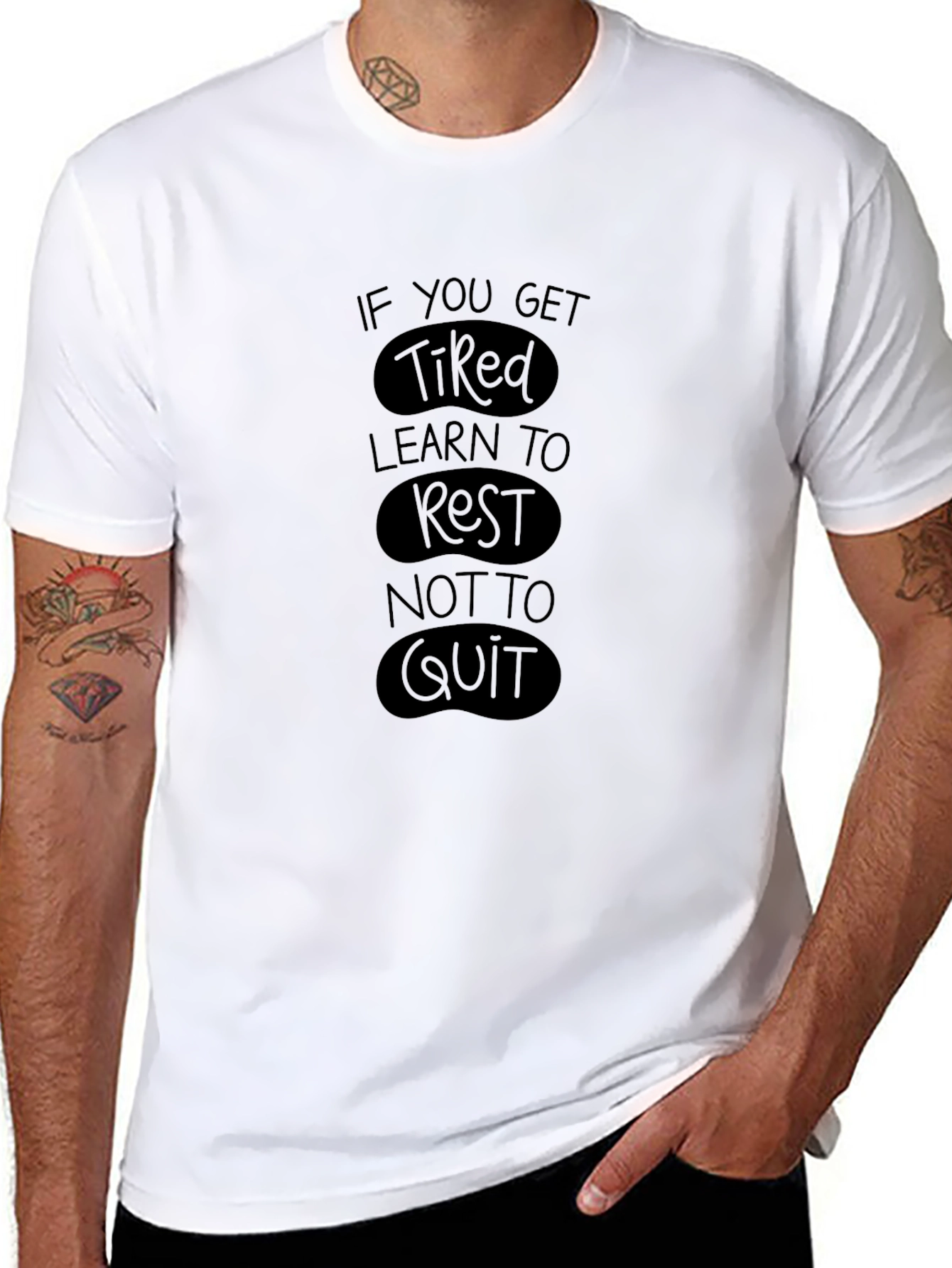 Inspirational Black T-Shirt - Rest Not Quit